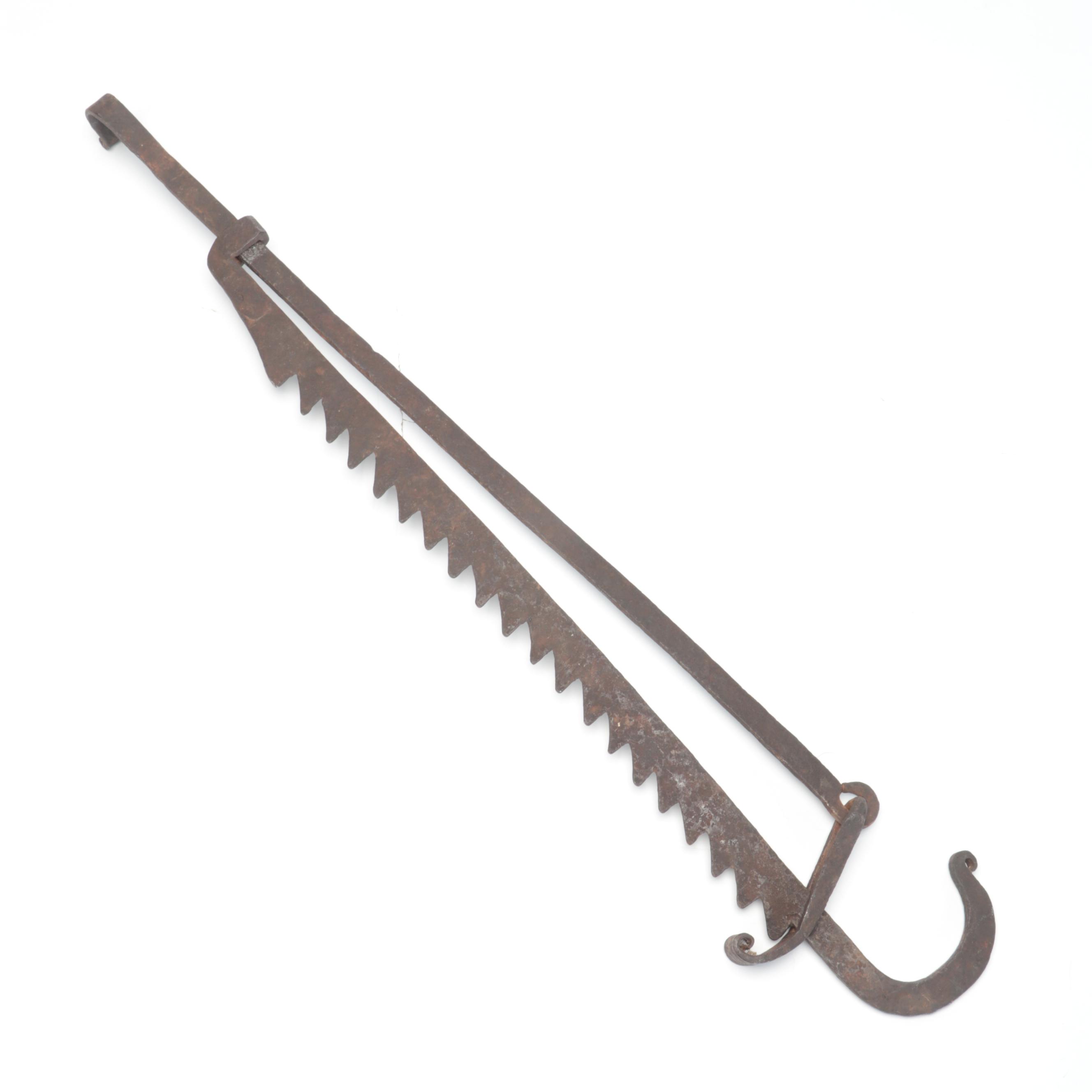 Wrought Iron Sawtooth Fireplace Trammel Hook, 19th Century EBTH