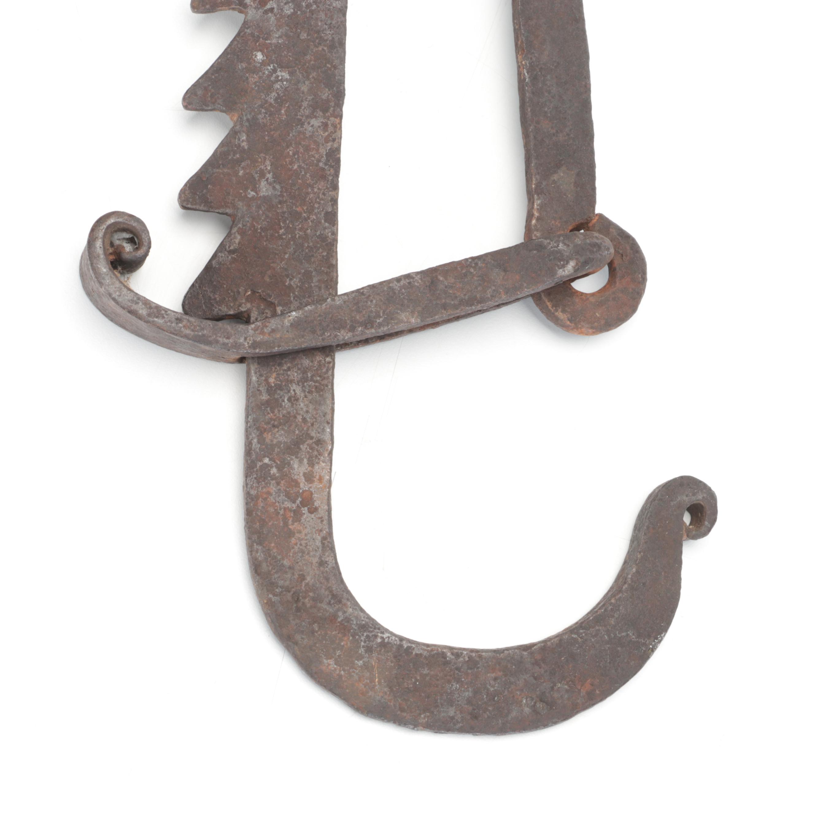 Wrought Iron Sawtooth Fireplace Trammel Hook, 19th Century EBTH