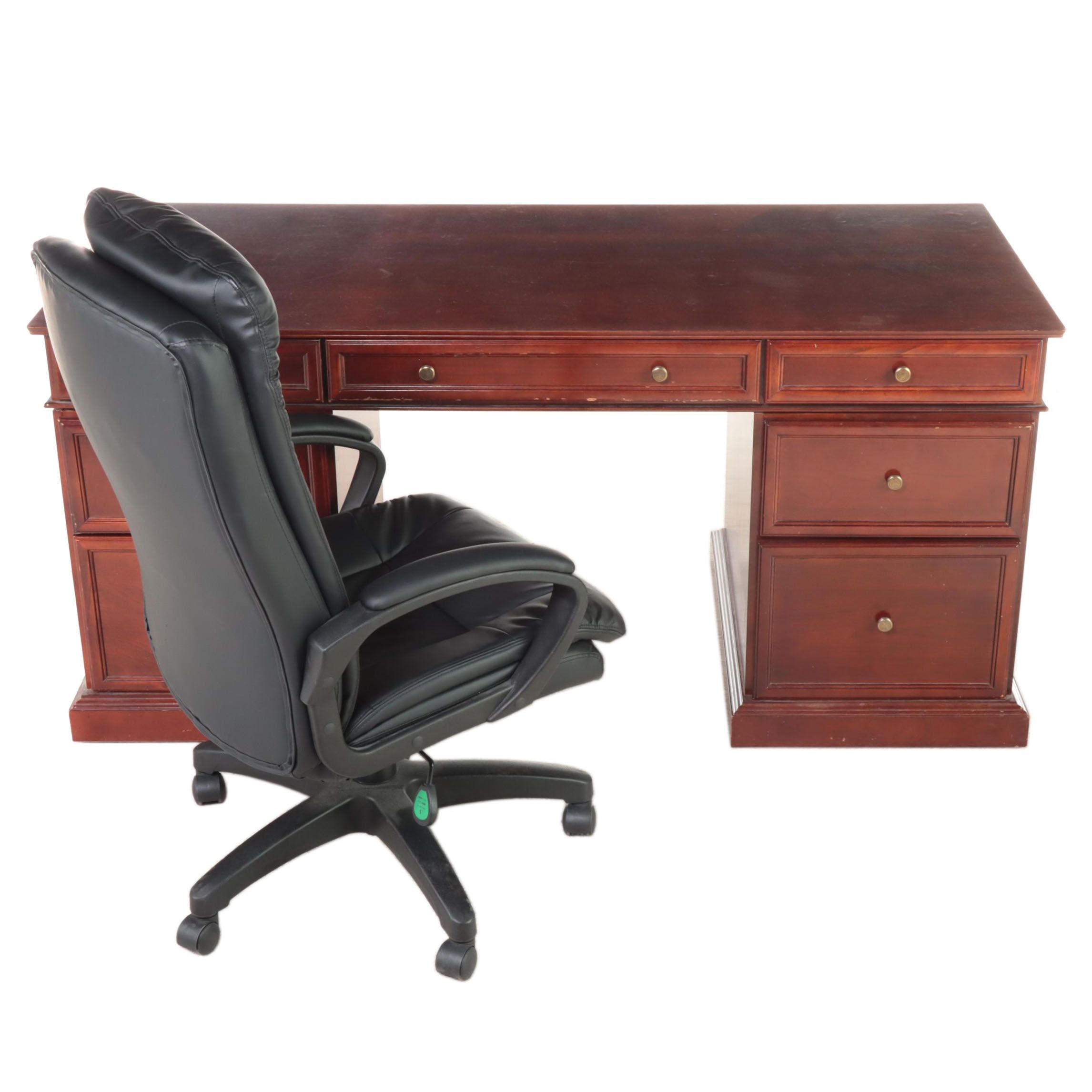 Cherry Double Pedestal Desk with ULINE Executive Task Chair EBTH