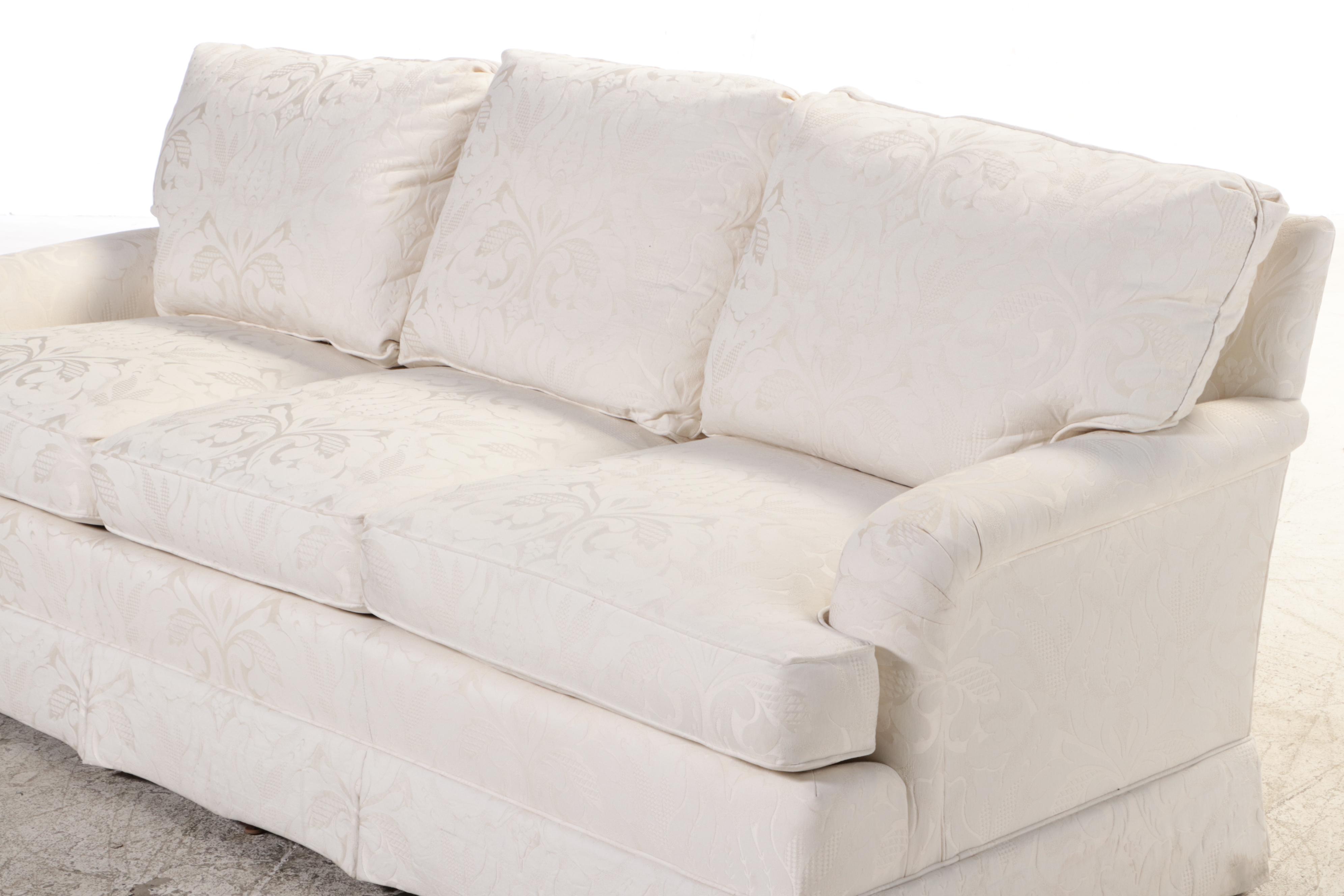 Henredon White Damask Upholstered Down Sofa EBTH