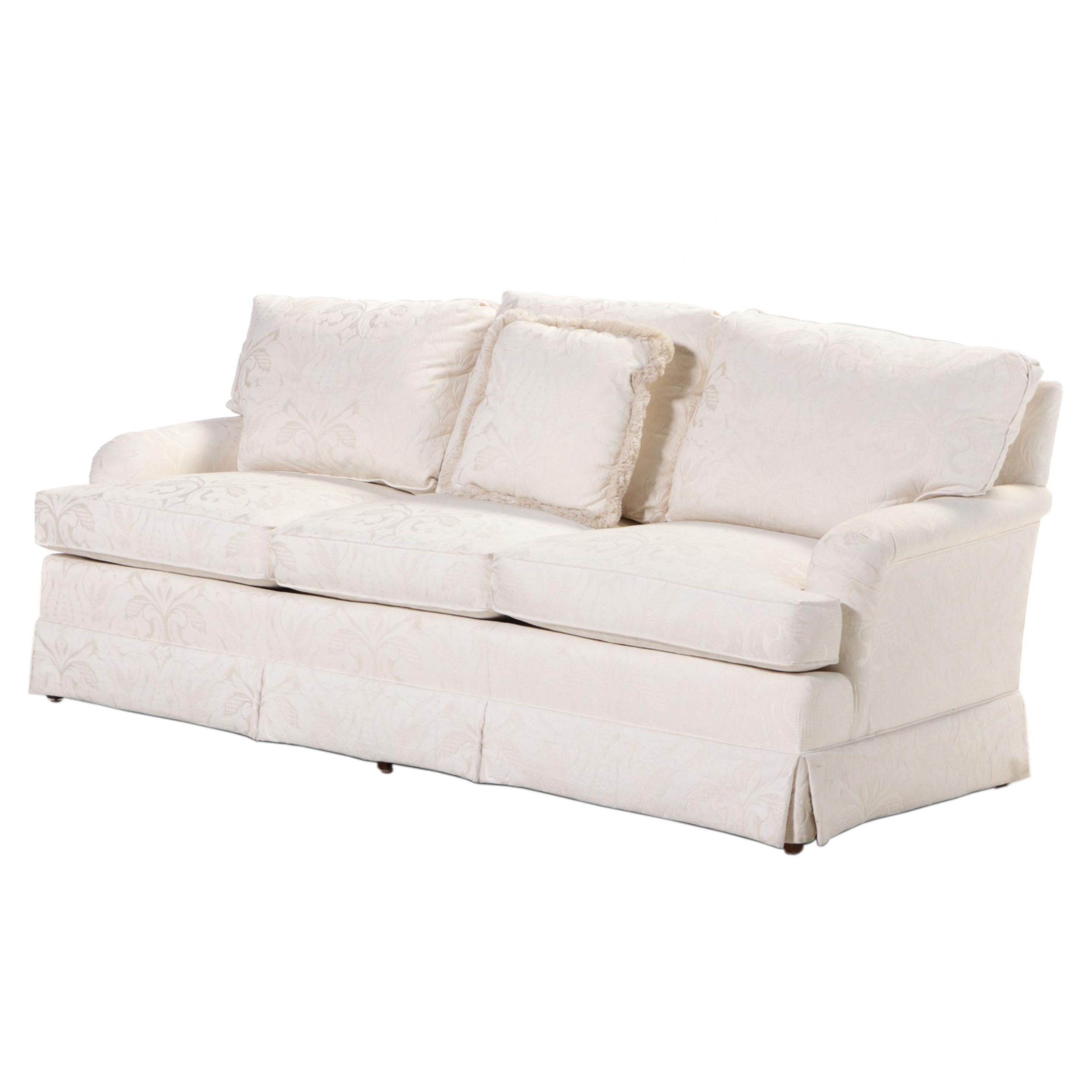 Henredon White Damask Upholstered Down Sofa EBTH