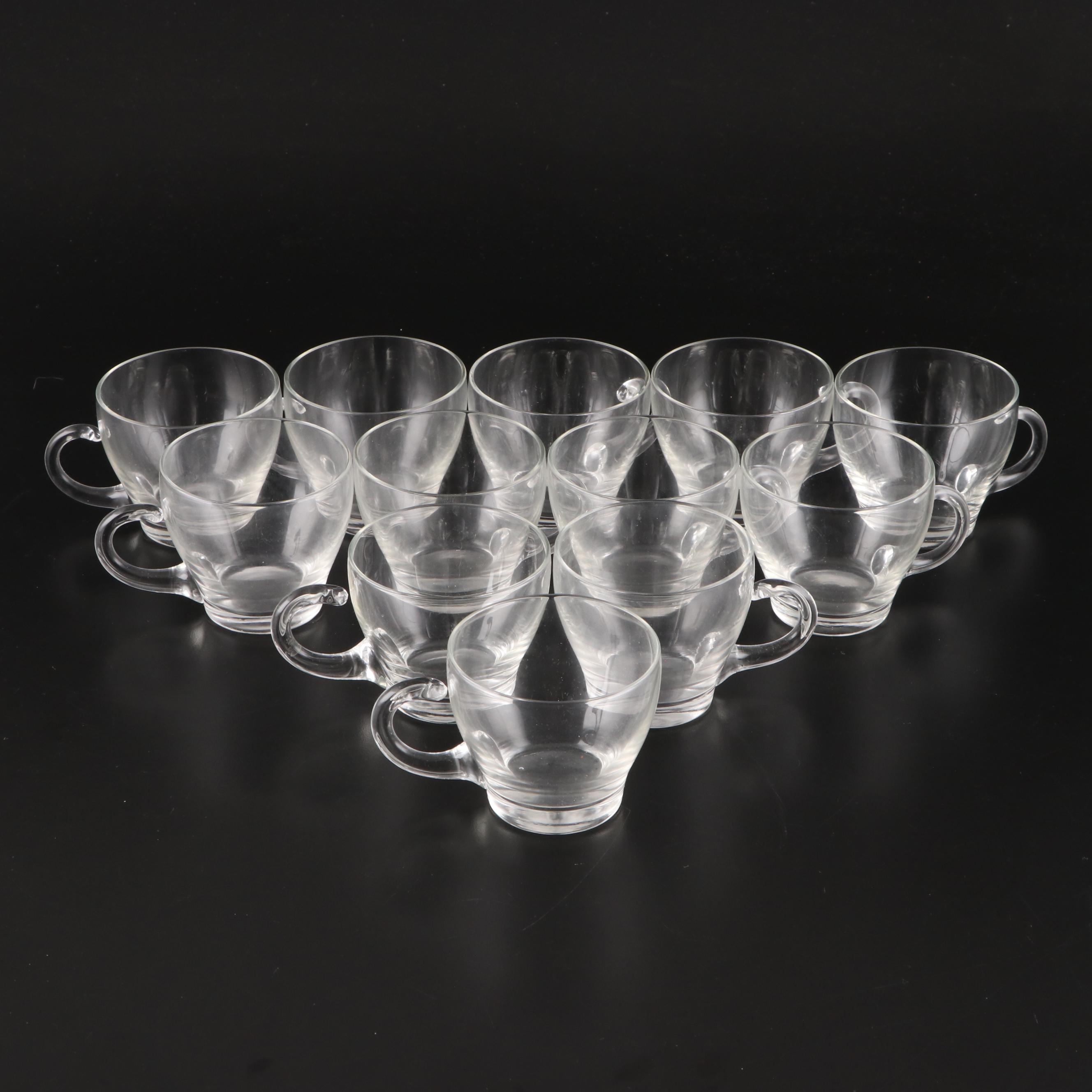 Clear Glass Punch Bowl with Glass Punch Cups EBTH