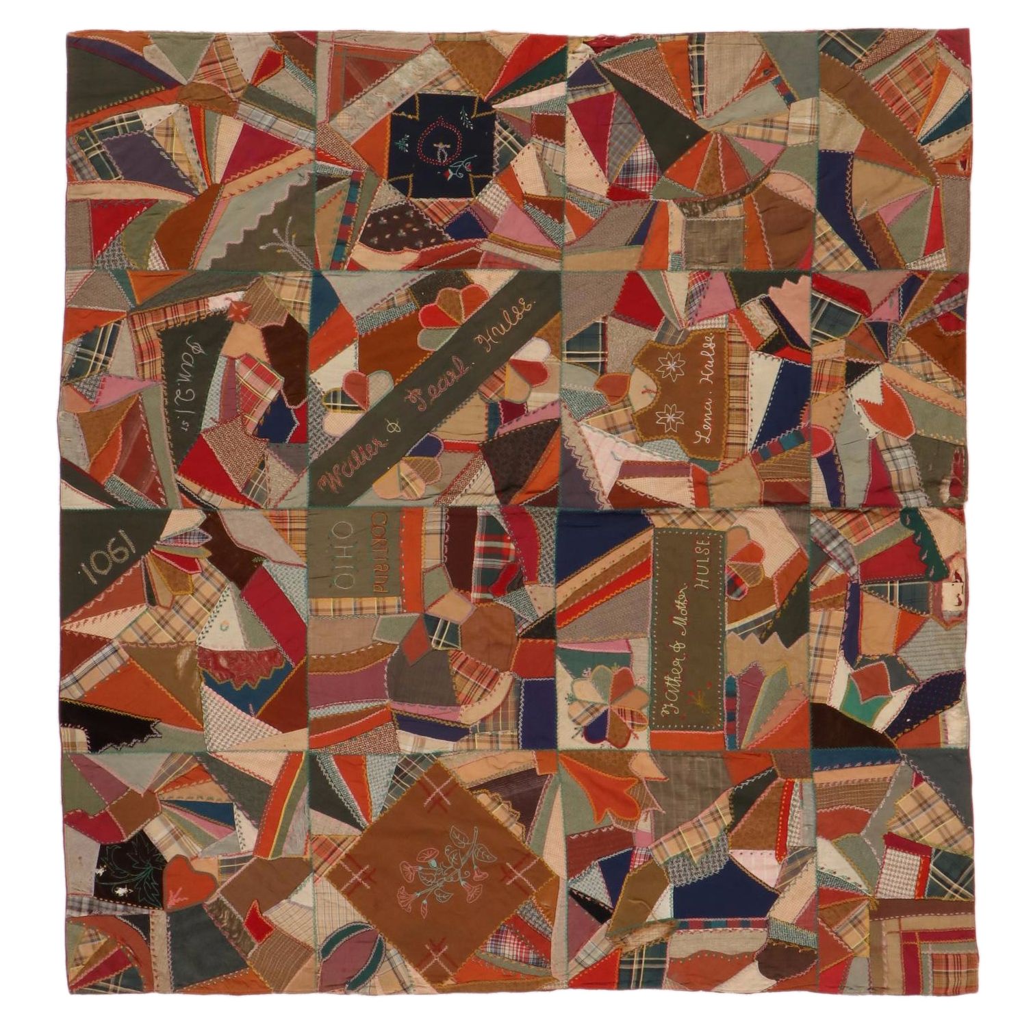 Victorian HandStitched Velvet, Corduroy and Flannel Crazy Quilt EBTH