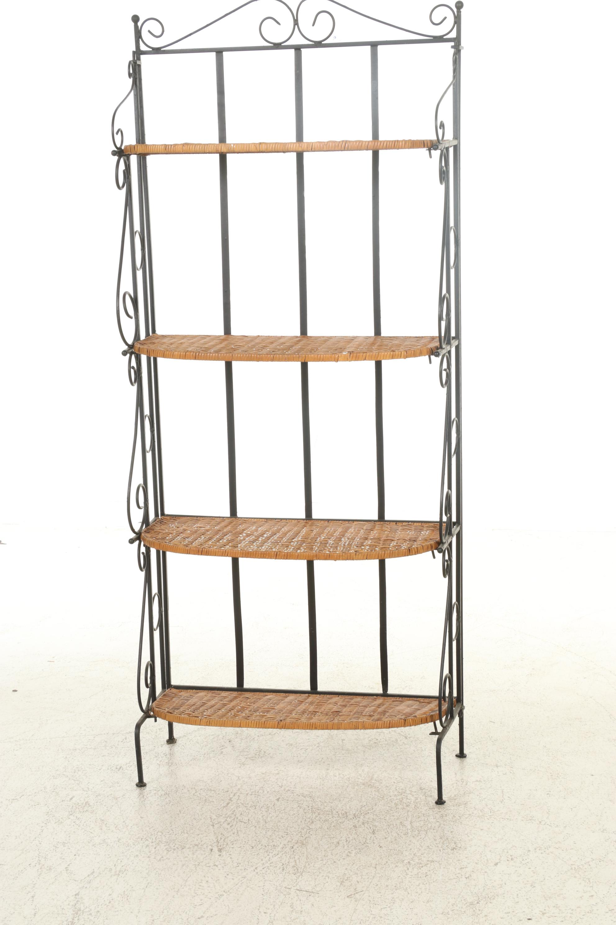 Wrought Iron Baker's Rack With Wicker Shelves EBTH