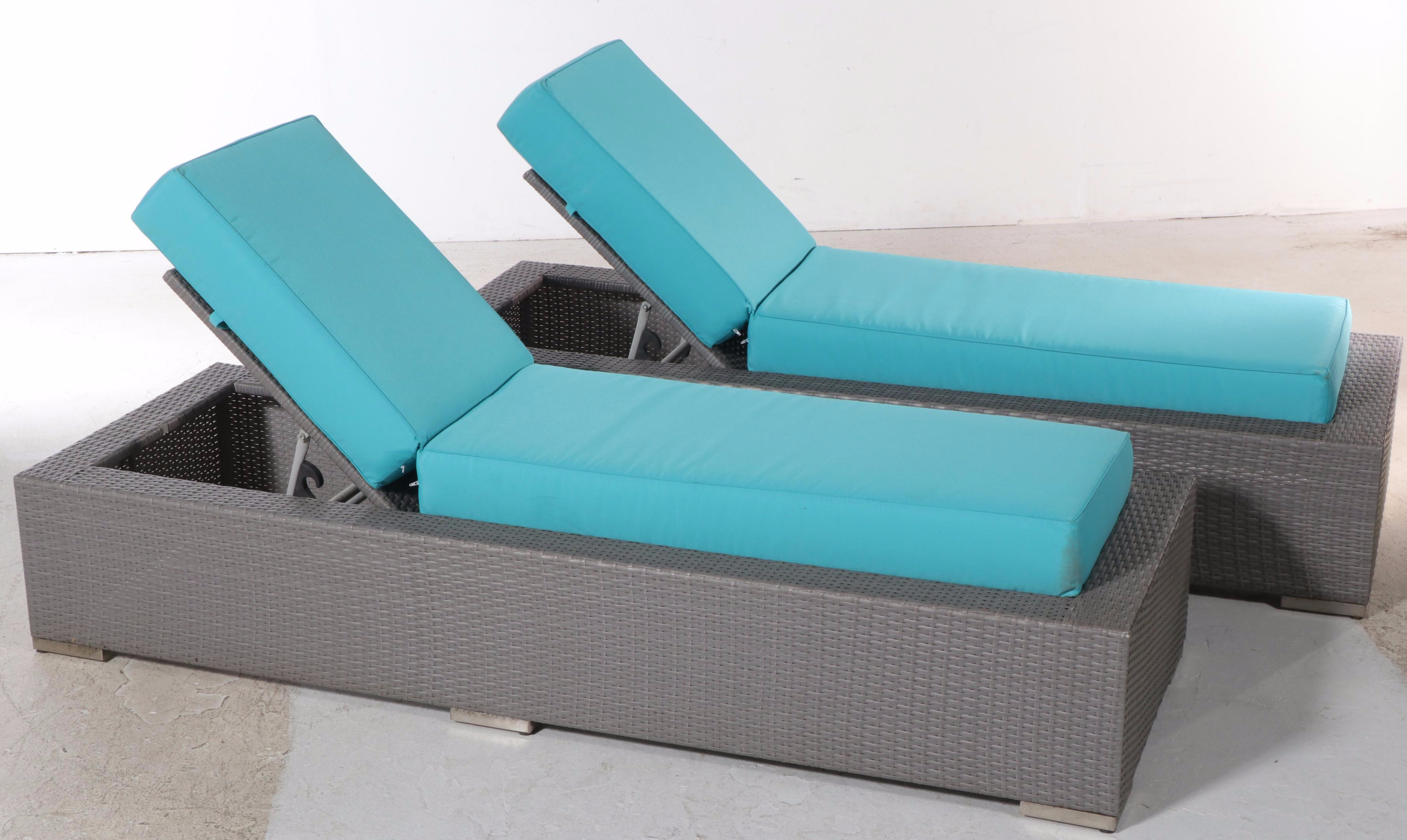 Ohana Depot Outdoor Wicker Patio Furniture with Turquoise and Gray Cushion Set EBTH