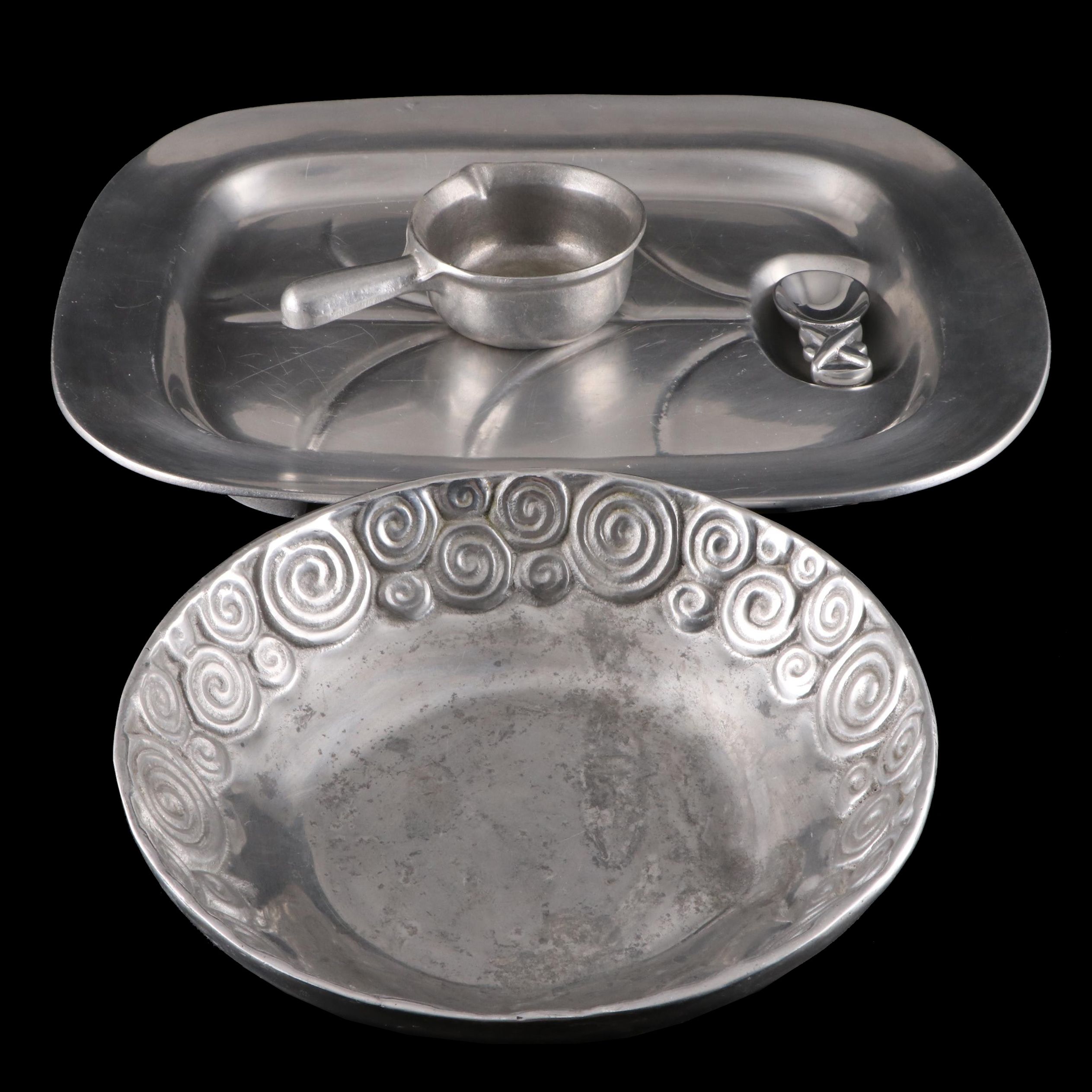 Wilton Pewter Meat Platter with Mexican Pewter Bowl and Scoop EBTH