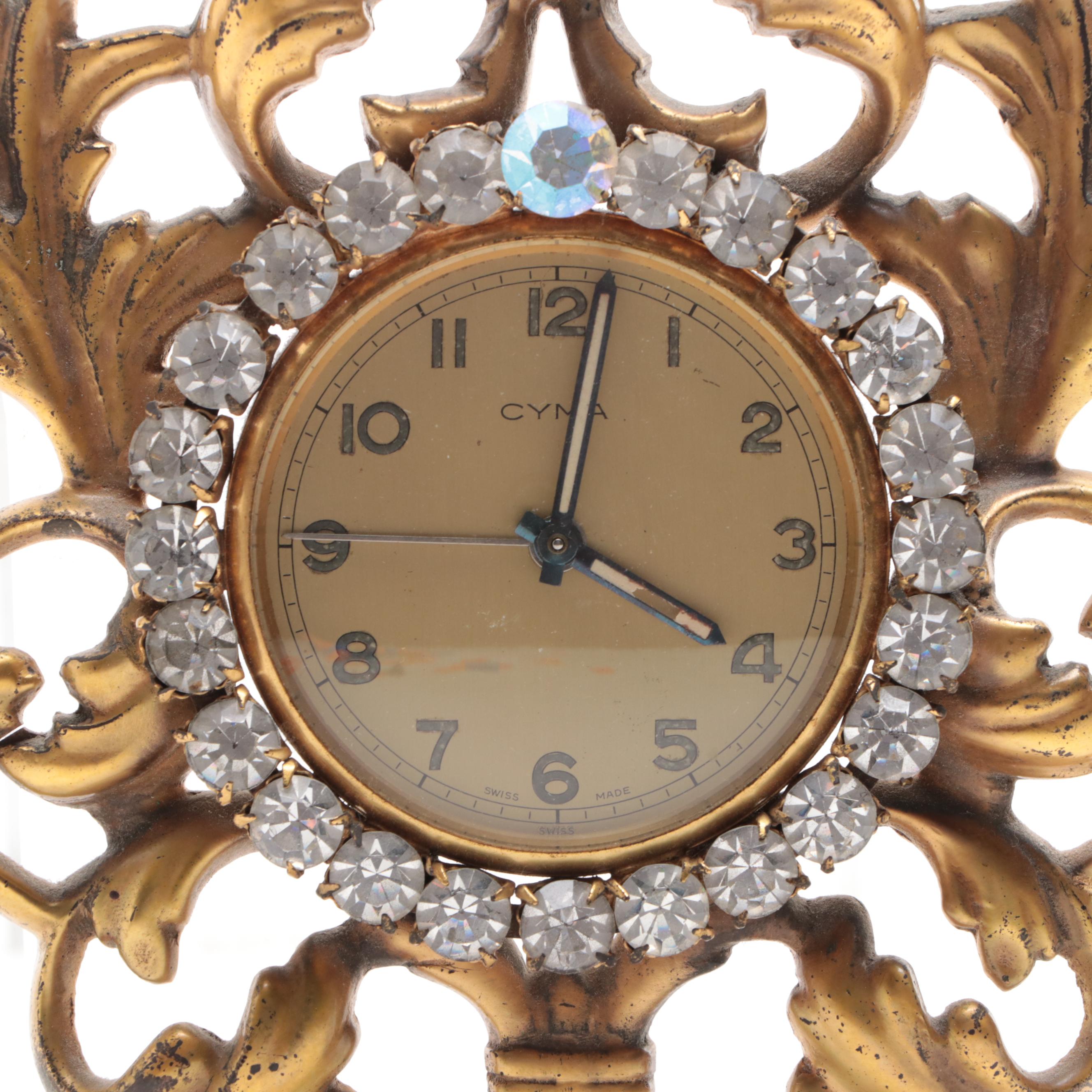 Cyma Neoclassical Style Gilt and Embellished Desk Clock EBTH