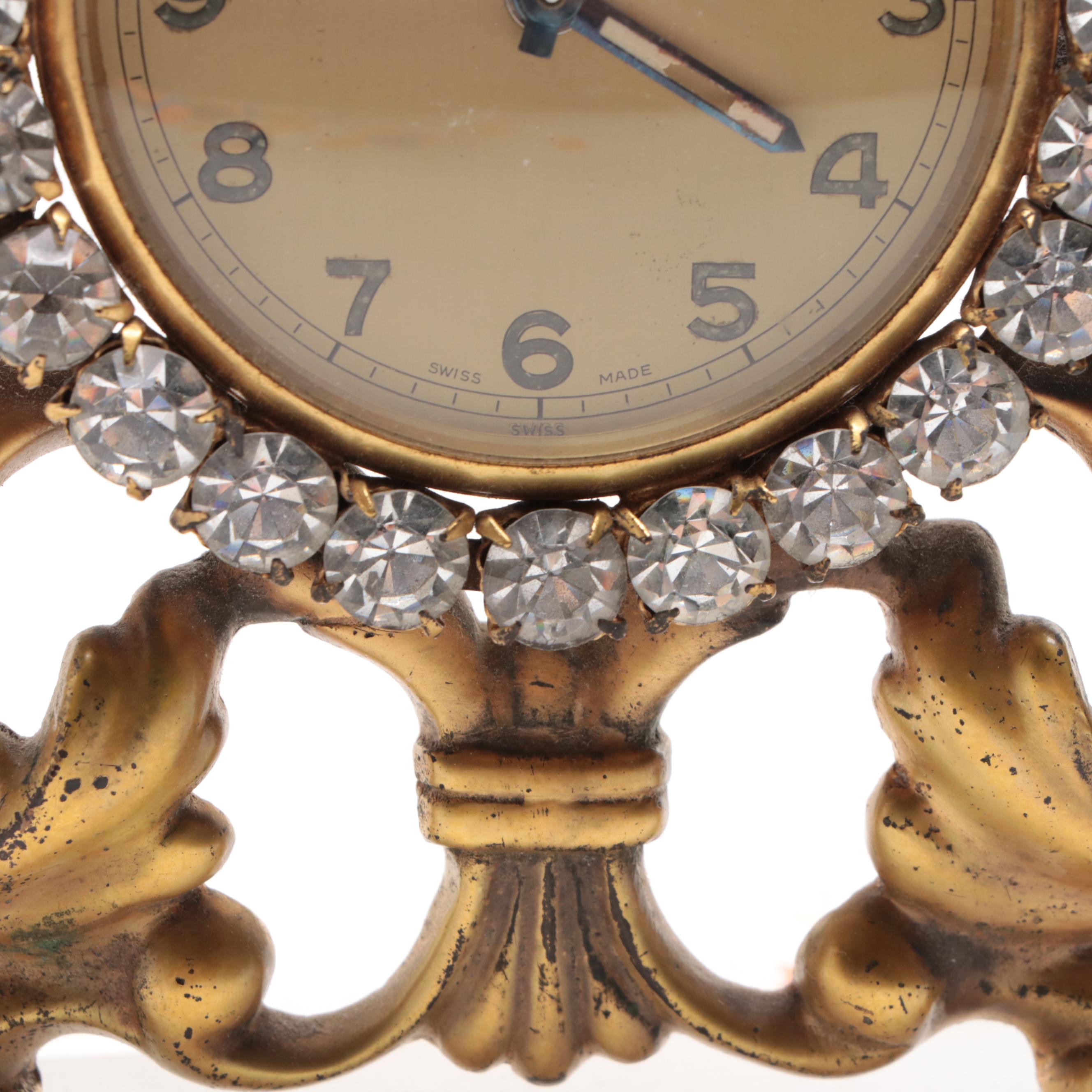 Cyma Neoclassical Style Gilt and Embellished Desk Clock EBTH