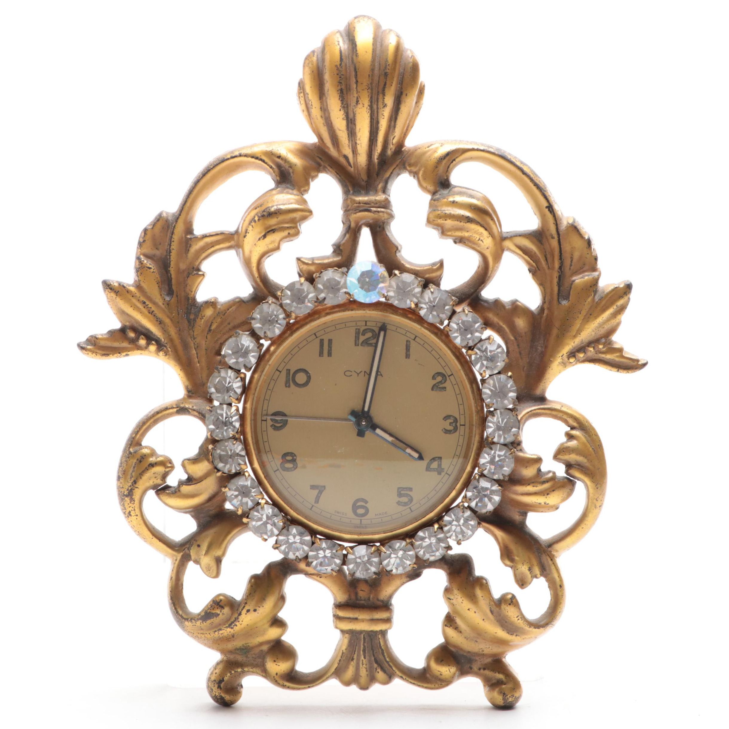 Cyma Neoclassical Style Gilt and Embellished Desk Clock EBTH