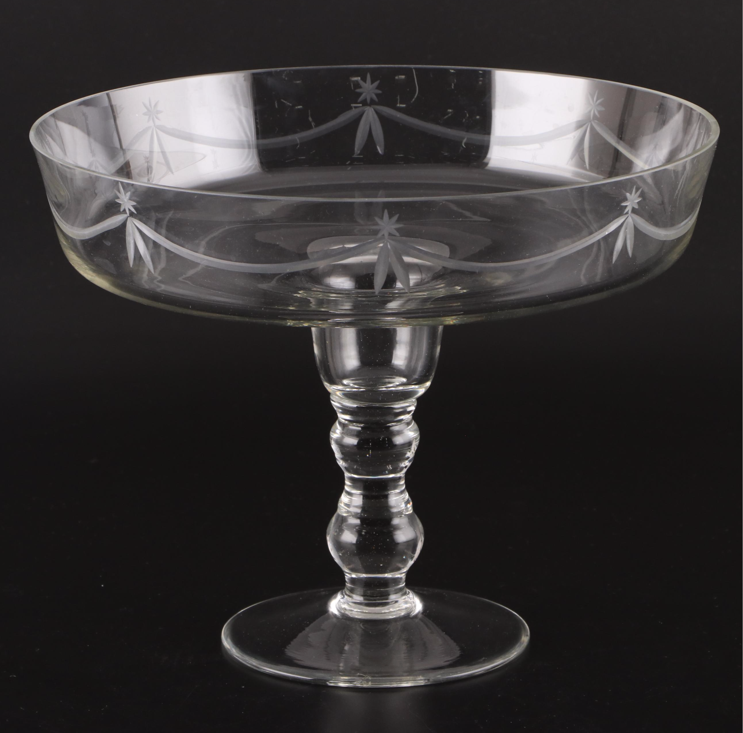 Swag Etched Glass Cake Stand Pedestal and More Tableware EBTH