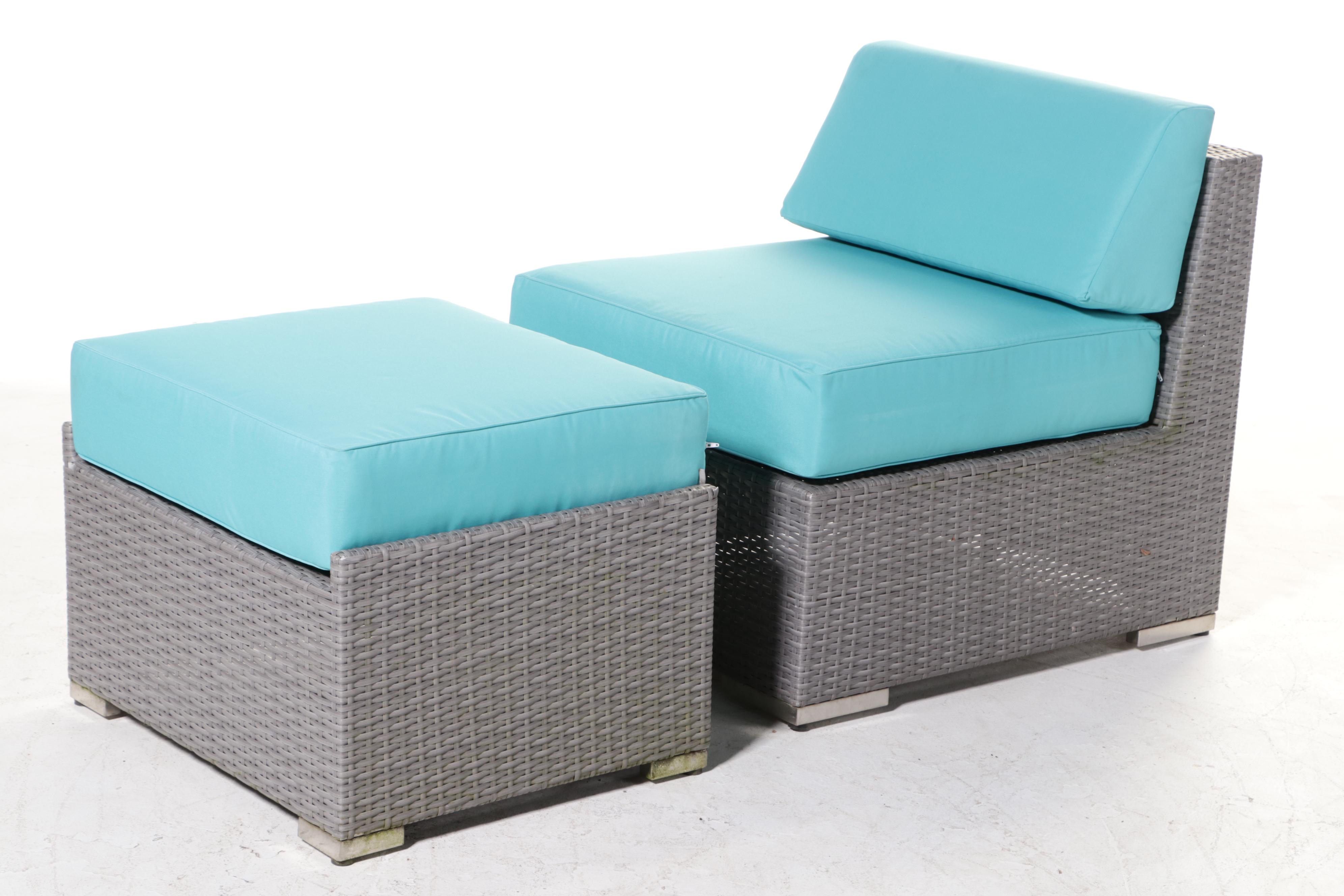 Ohana Depot Outdoor Wicker Patio Furniture With Turquoise and Grey Cushion Set EBTH