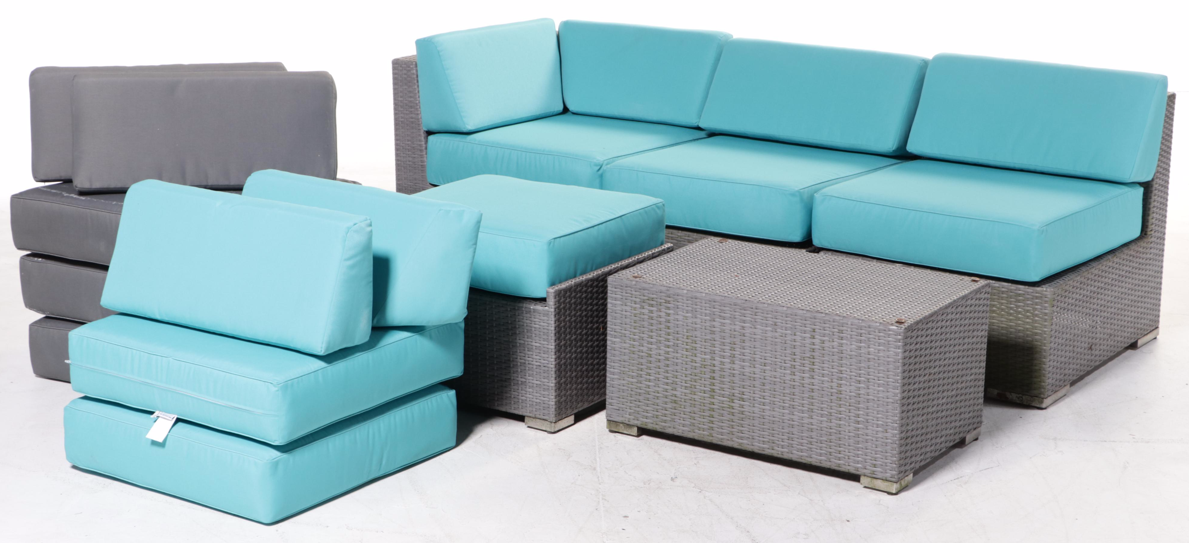Ohana Depot Outdoor Wicker Patio Furniture with Turquoise and Gray