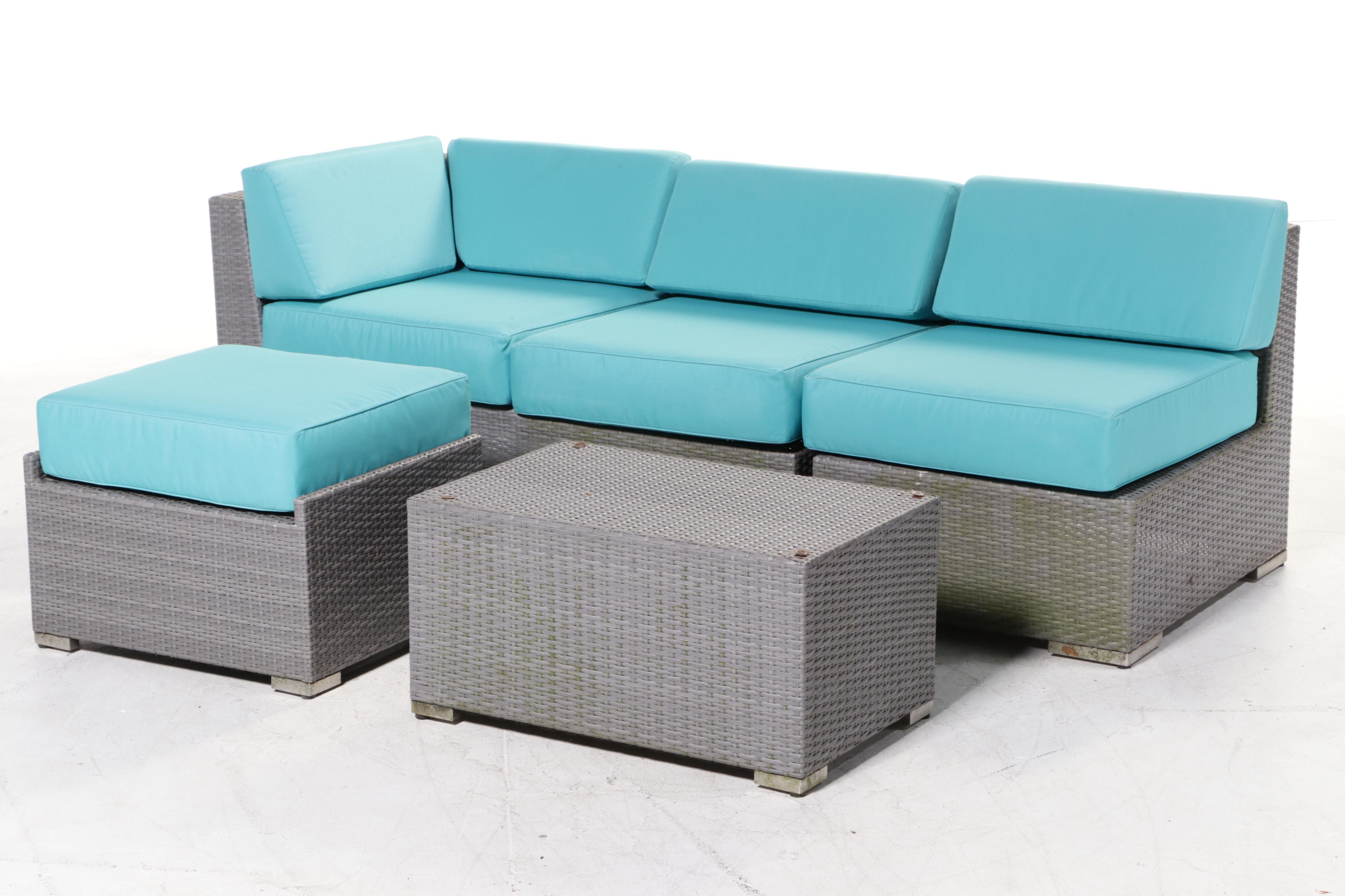 Ohana Depot Outdoor Wicker Patio Furniture with Turquoise and Gray