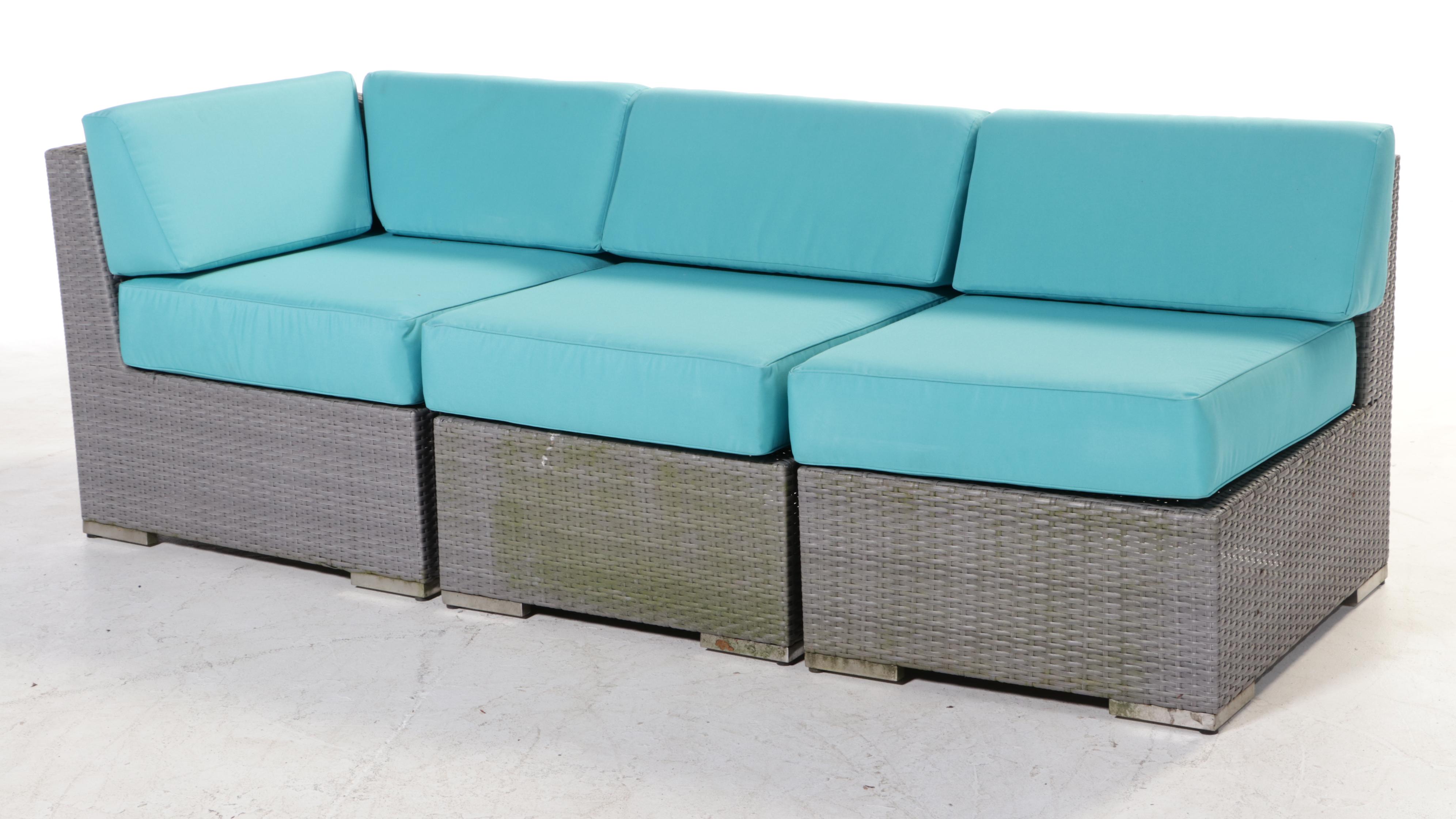 Ohana Depot Outdoor Wicker Patio Furniture with Turquoise and Gray Cushion Set EBTH