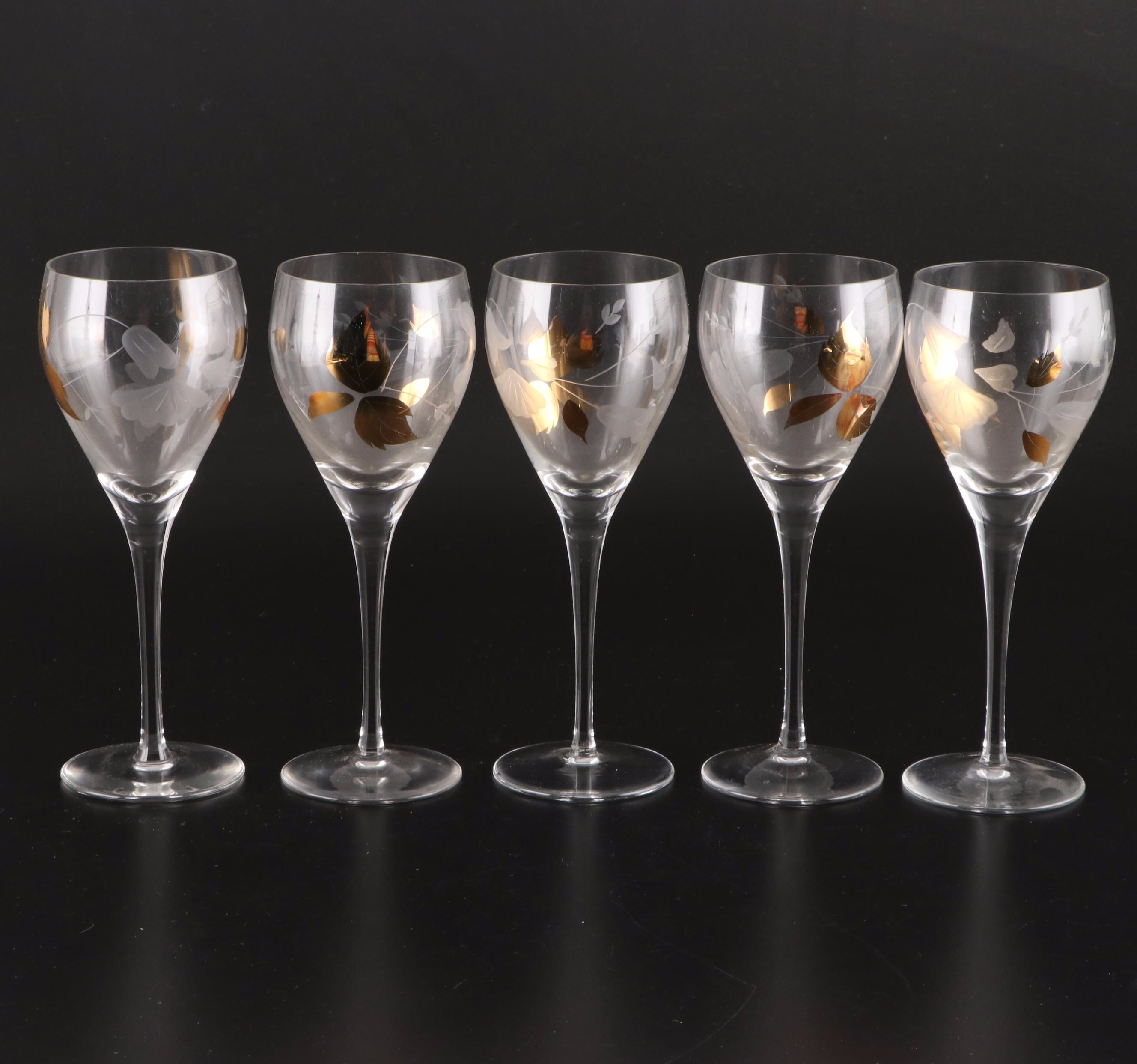 Foliate Pattern Glass Water Goblets with Decanter and Carafe EBTH