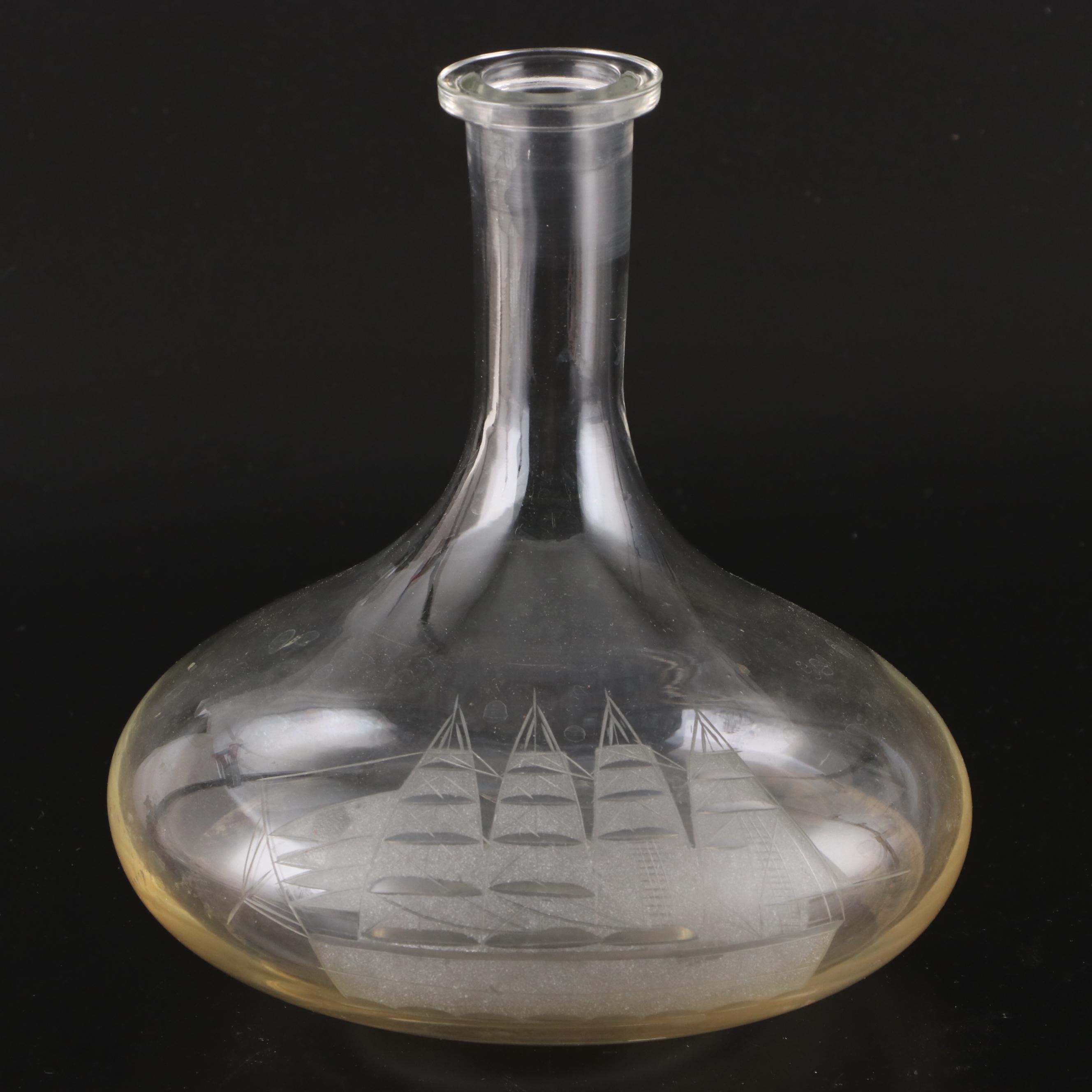 Foliate Pattern Glass Water Goblets with Decanter and Carafe EBTH