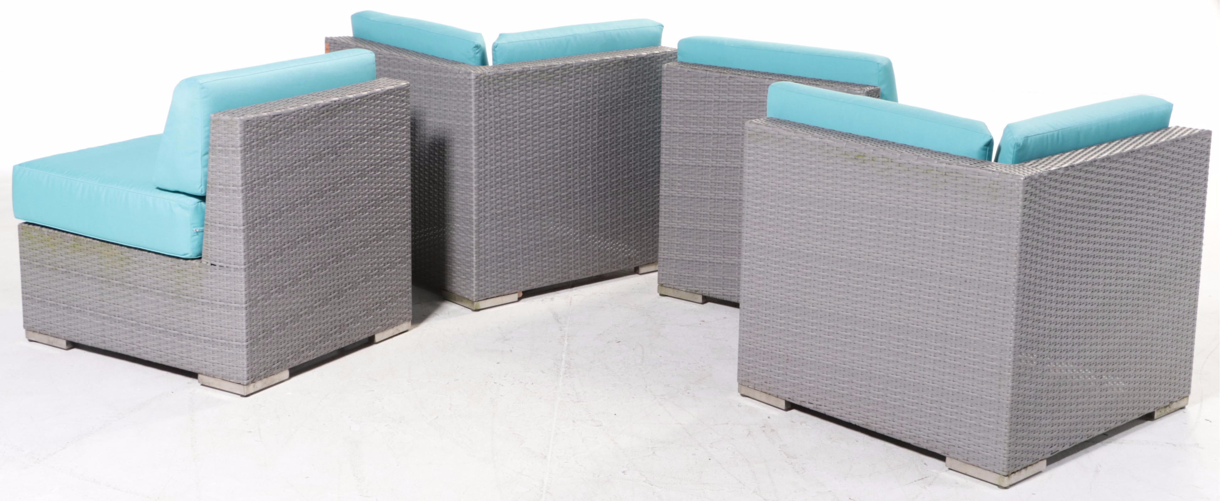 Ohana Depot Outdoor Wicker Patio Furniture with Turquoise and Gray