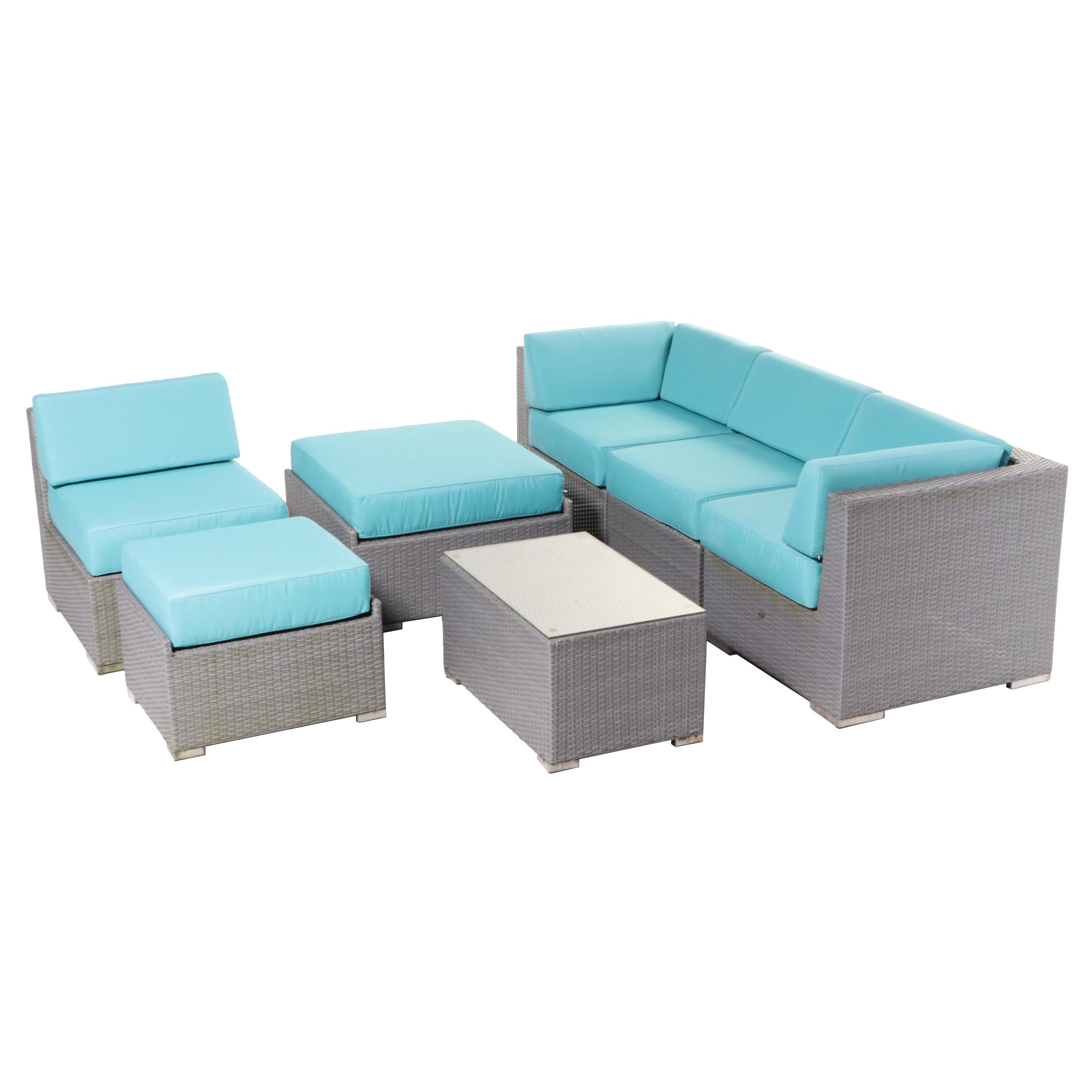 Ohana Depot Outdoor Wicker Patio Furniture with Turquoise and Gray