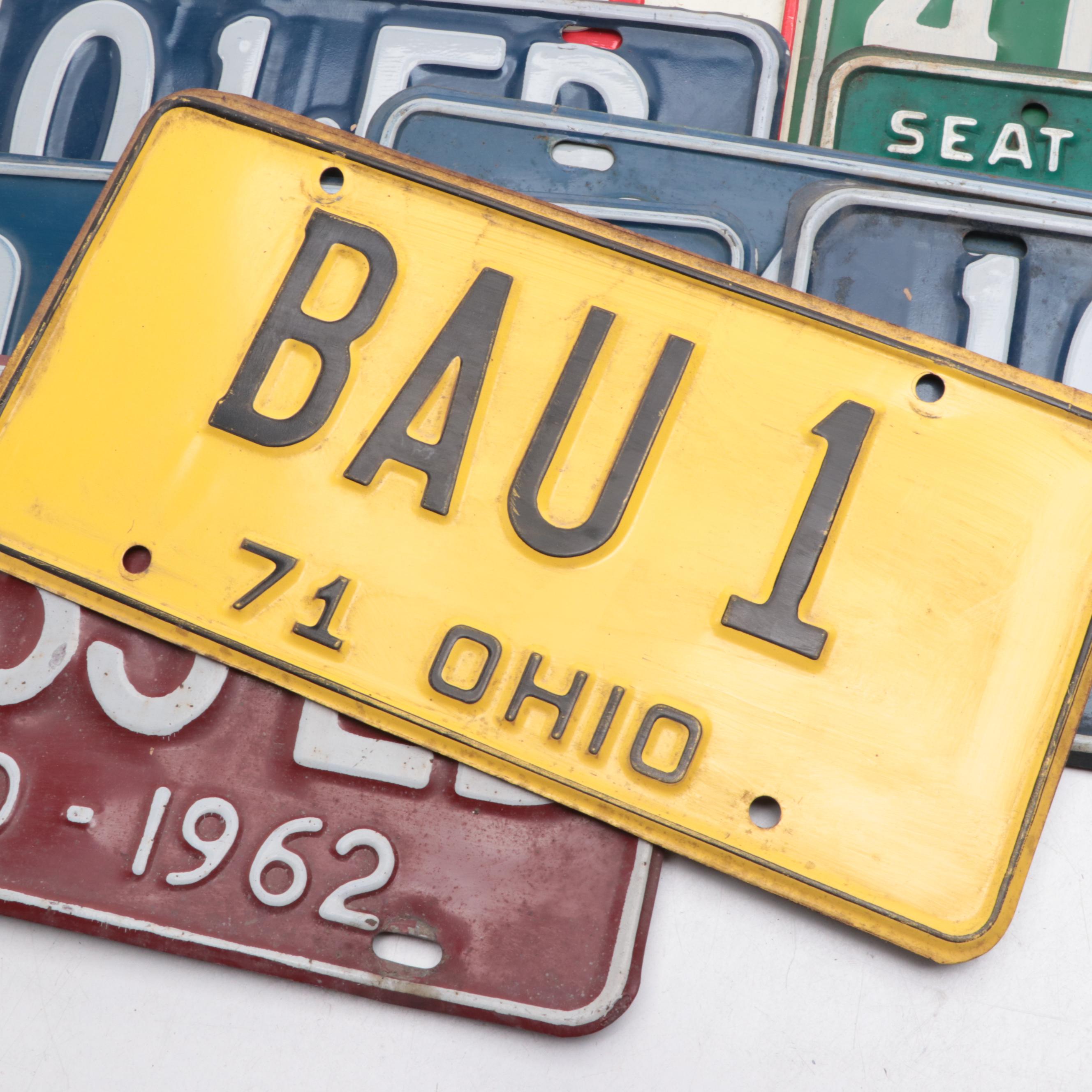Ohio License Plates with Canvas Water Bag, Mid20th Century EBTH
