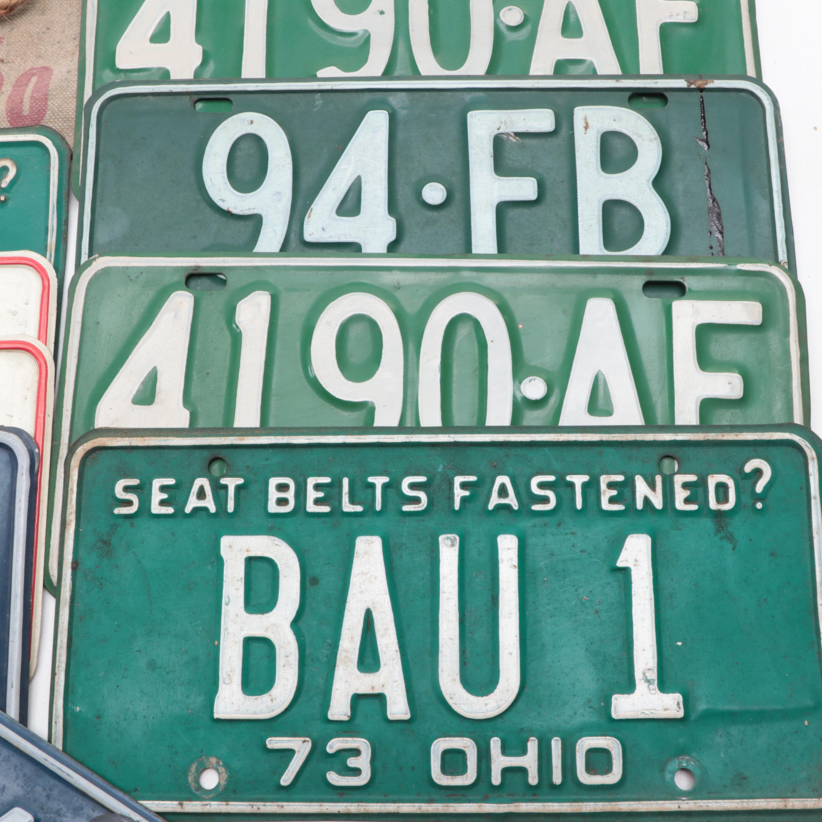 Ohio License Plates with Canvas Water Bag, Mid20th Century EBTH
