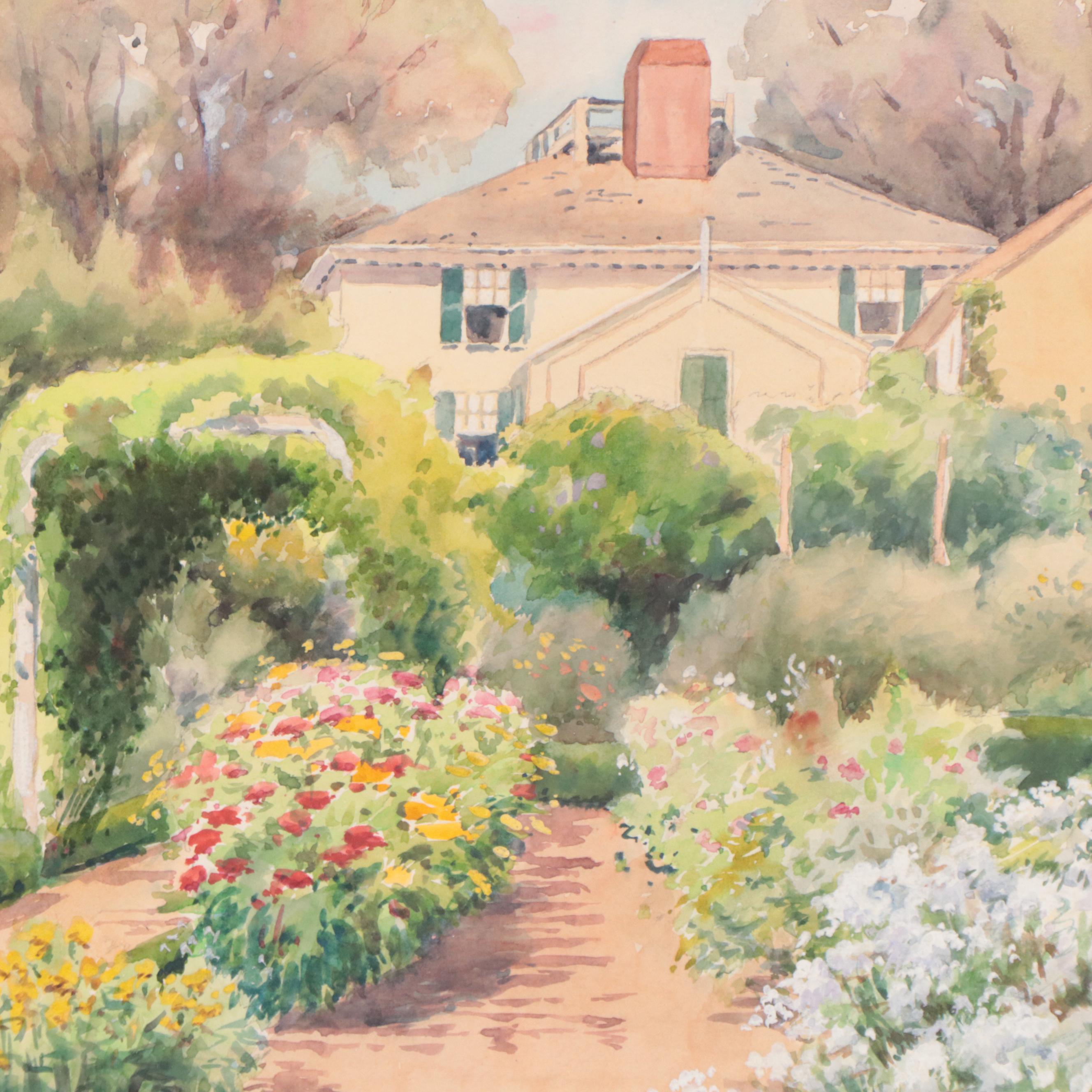 M. Endicott Residential Garden Landscape Watercolor Painting EBTH