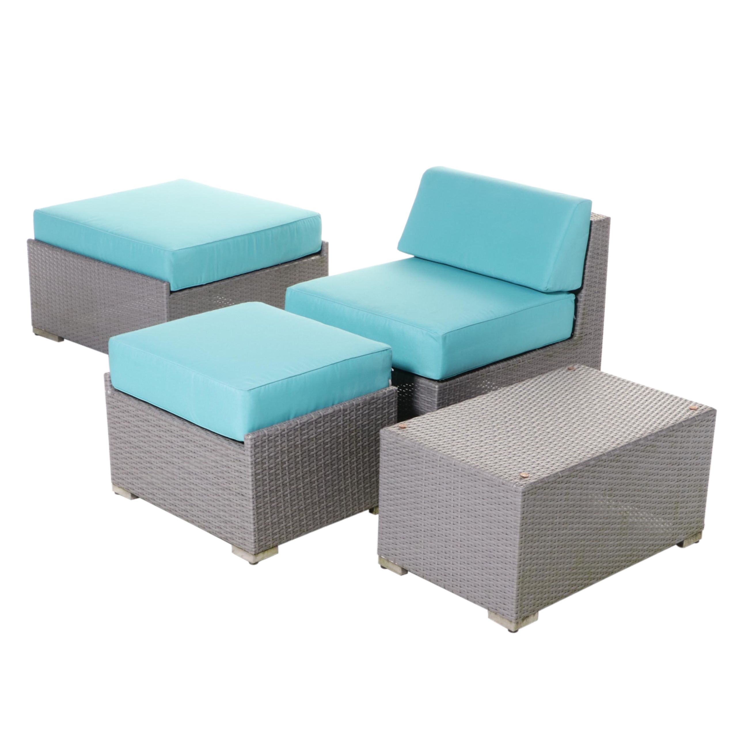Ohana Depot Outdoor Wicker Patio Furniture With Turquoise and Grey