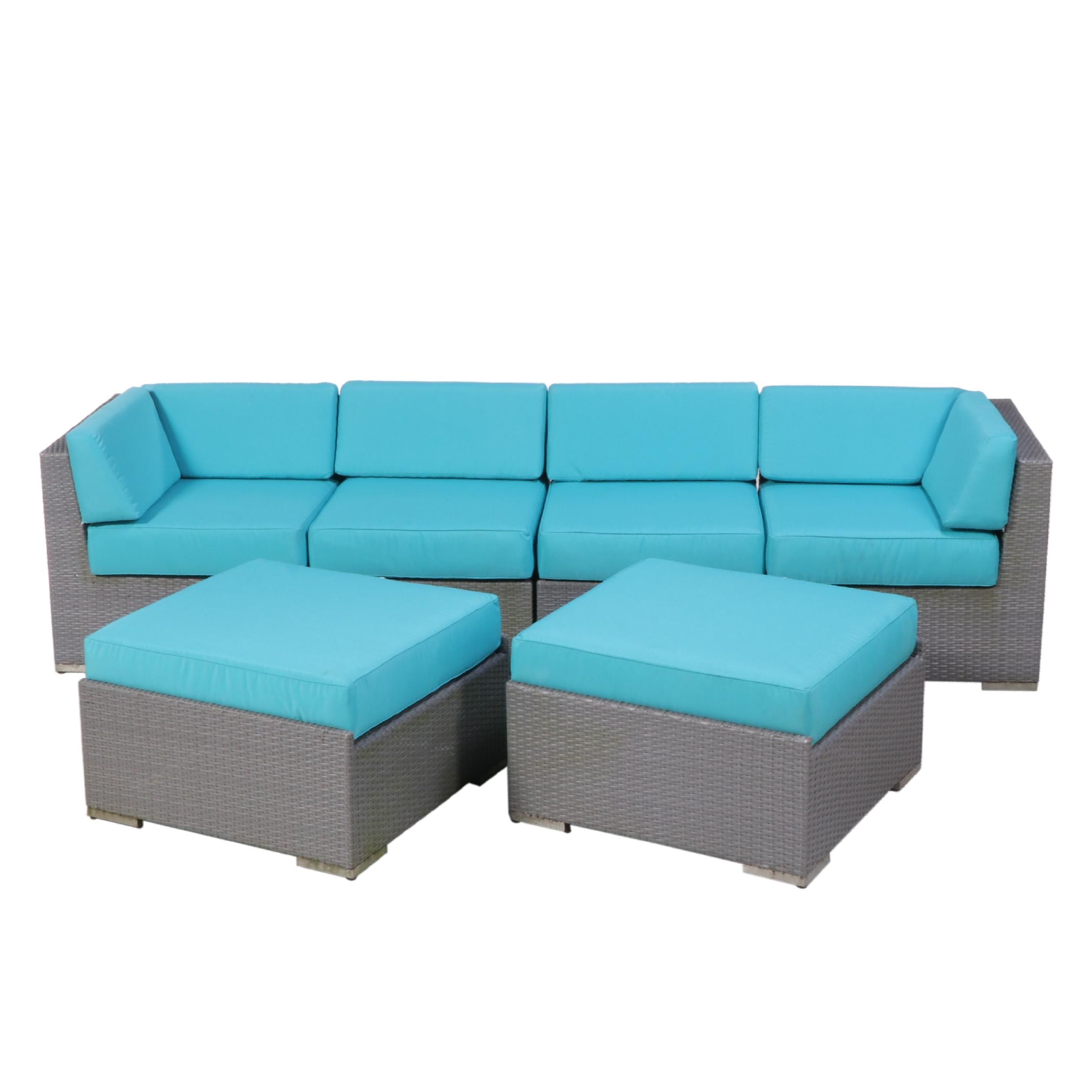 Ohana Depot Outdoor Wicker Patio Furniture With Turquoise and Grey