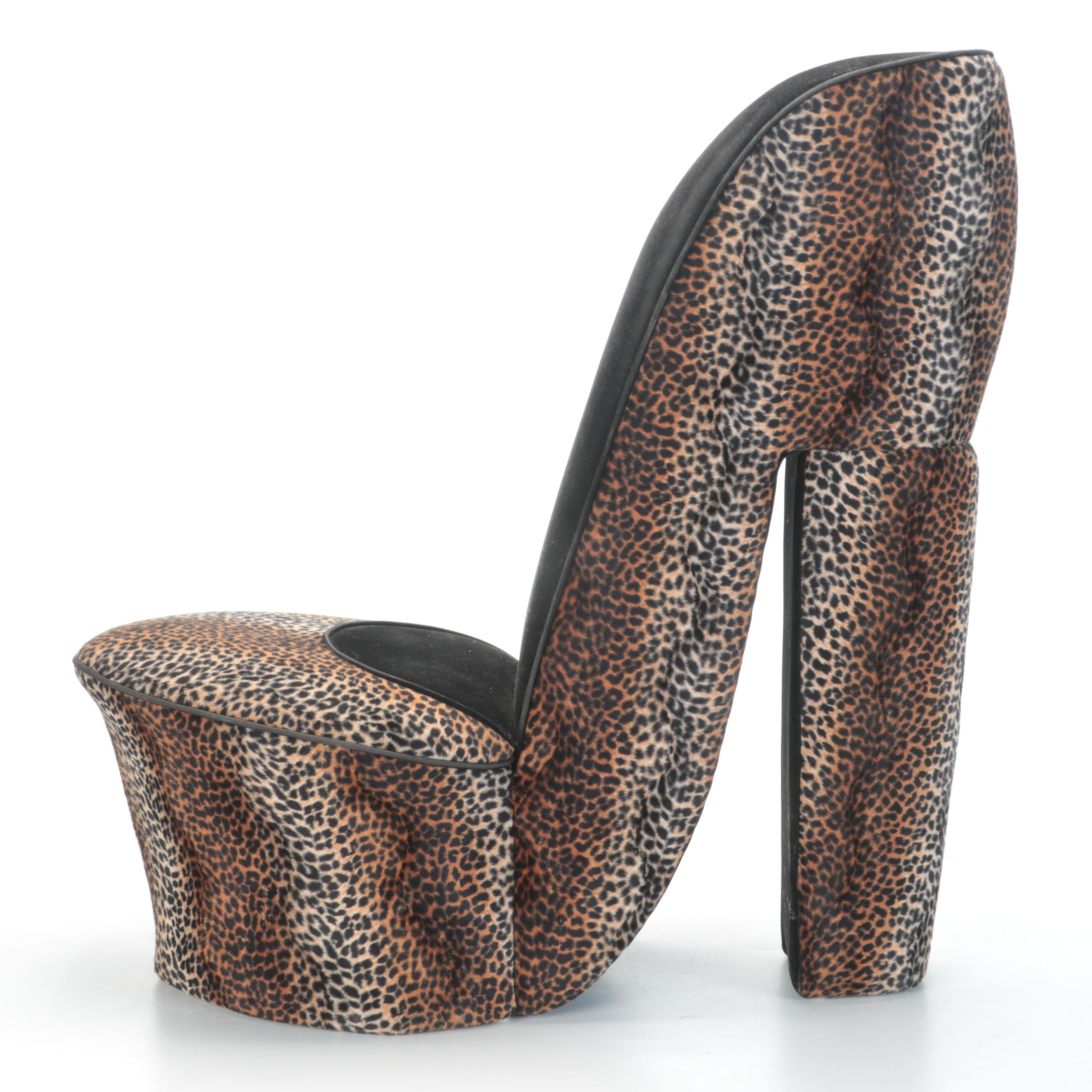 Contemporary Leopard Print Upholstered High Heel Shoe Chair EBTH