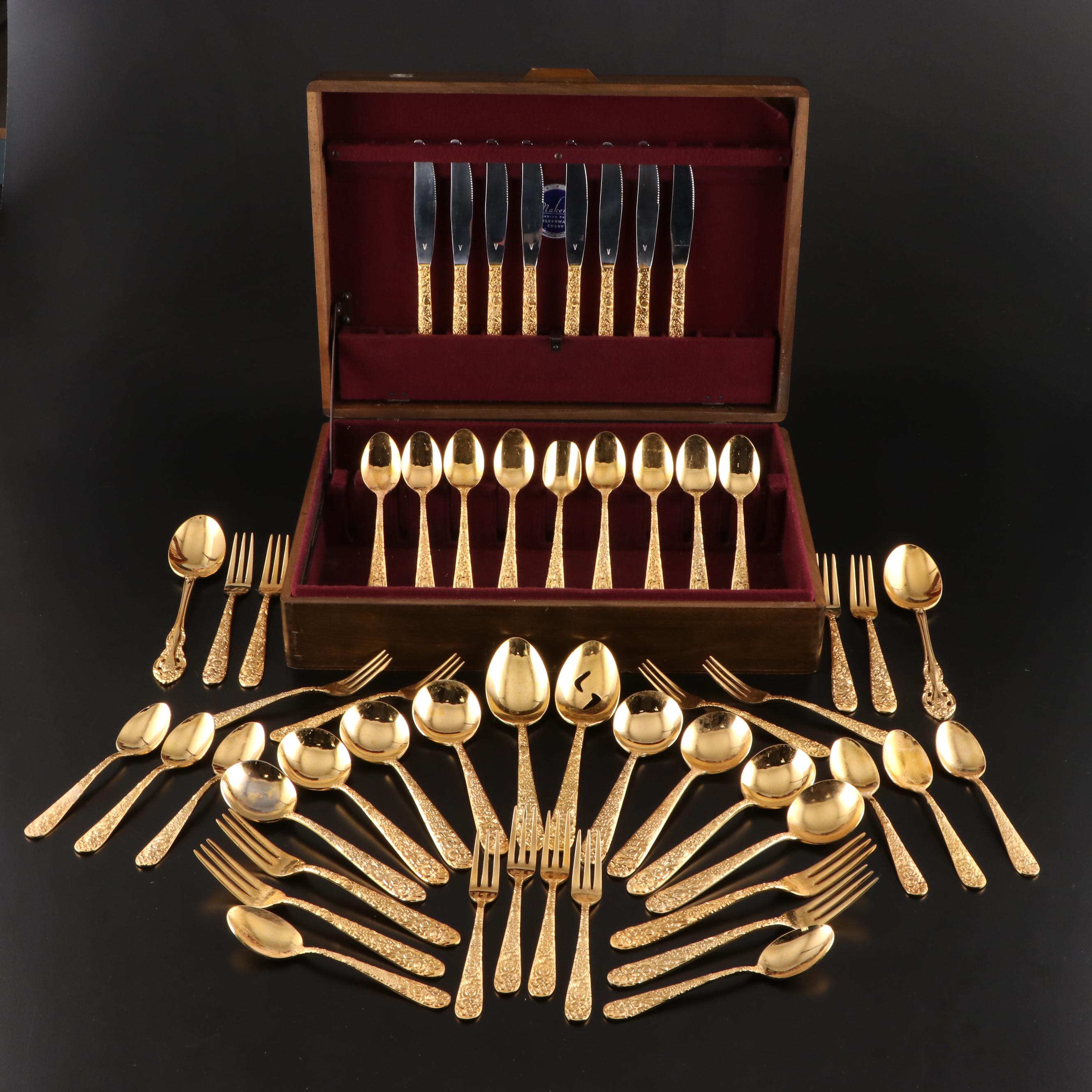 Gold Electroplated Repoussé Flatware in Chest EBTH