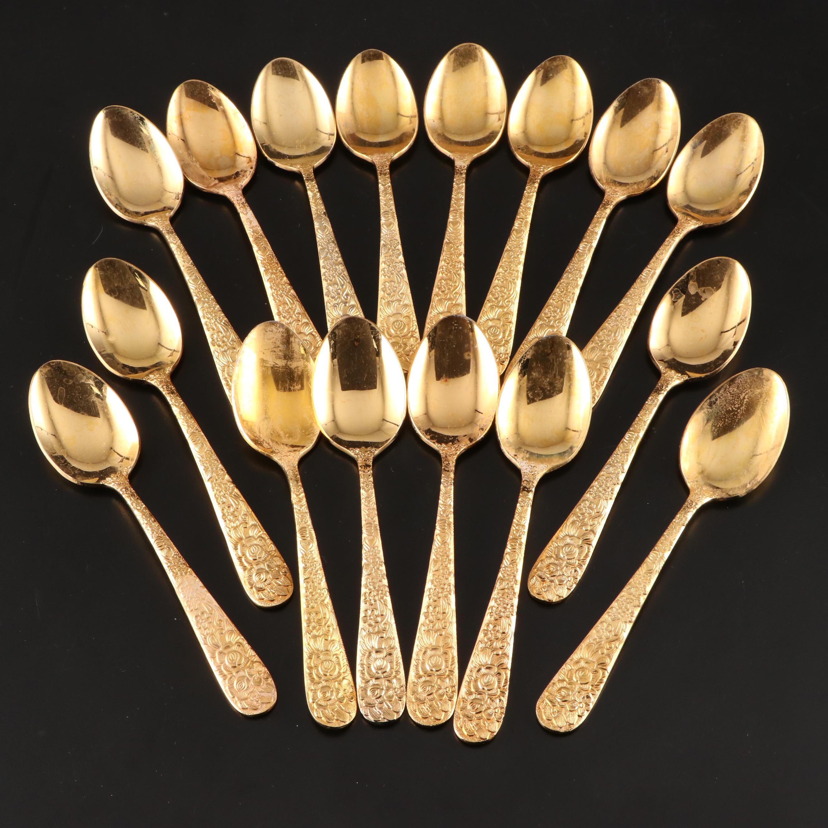 Gold Electroplated Repoussé Flatware in Chest EBTH