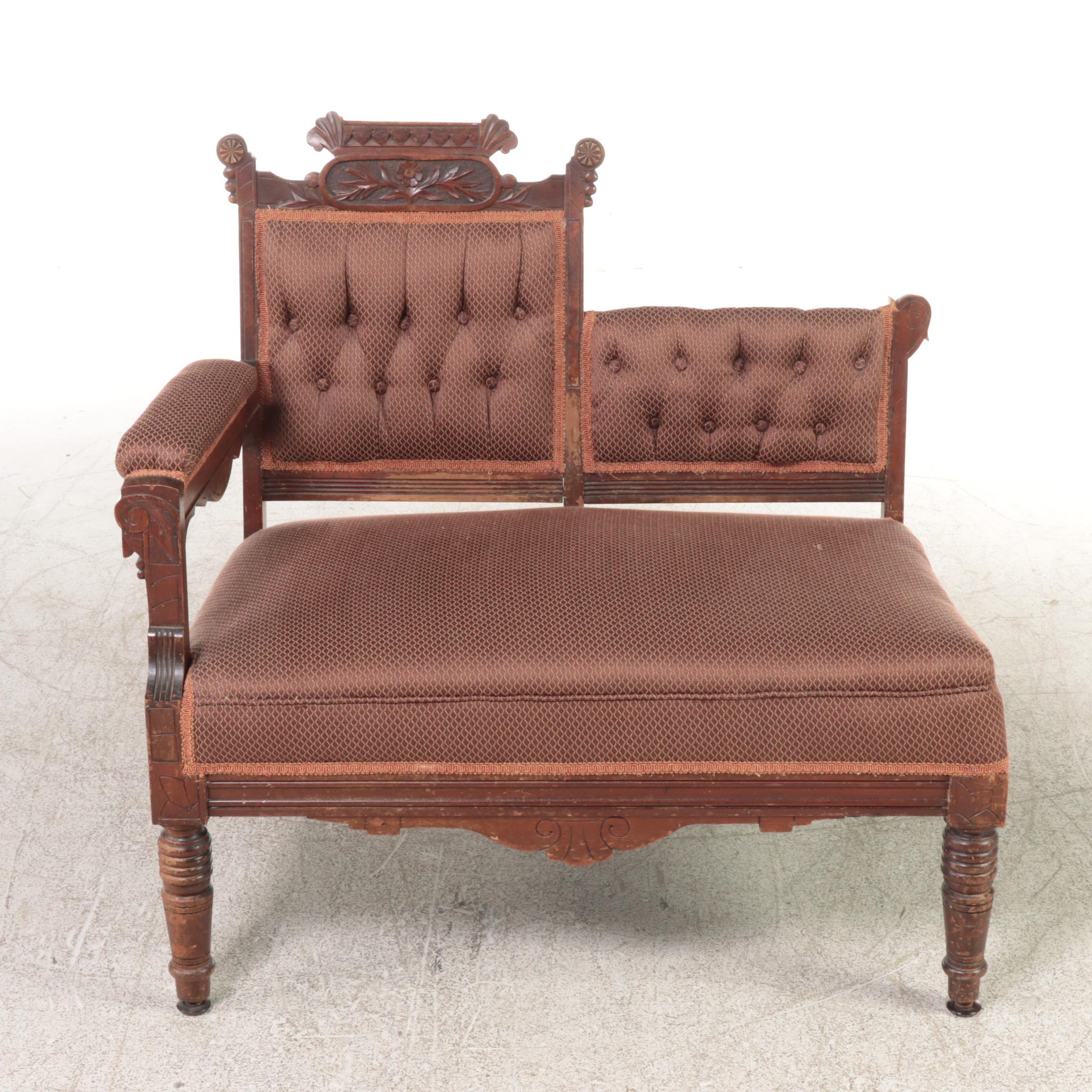 Victorian Eastlake Style Carved Walnut Bustle Bench, Late 19th Century