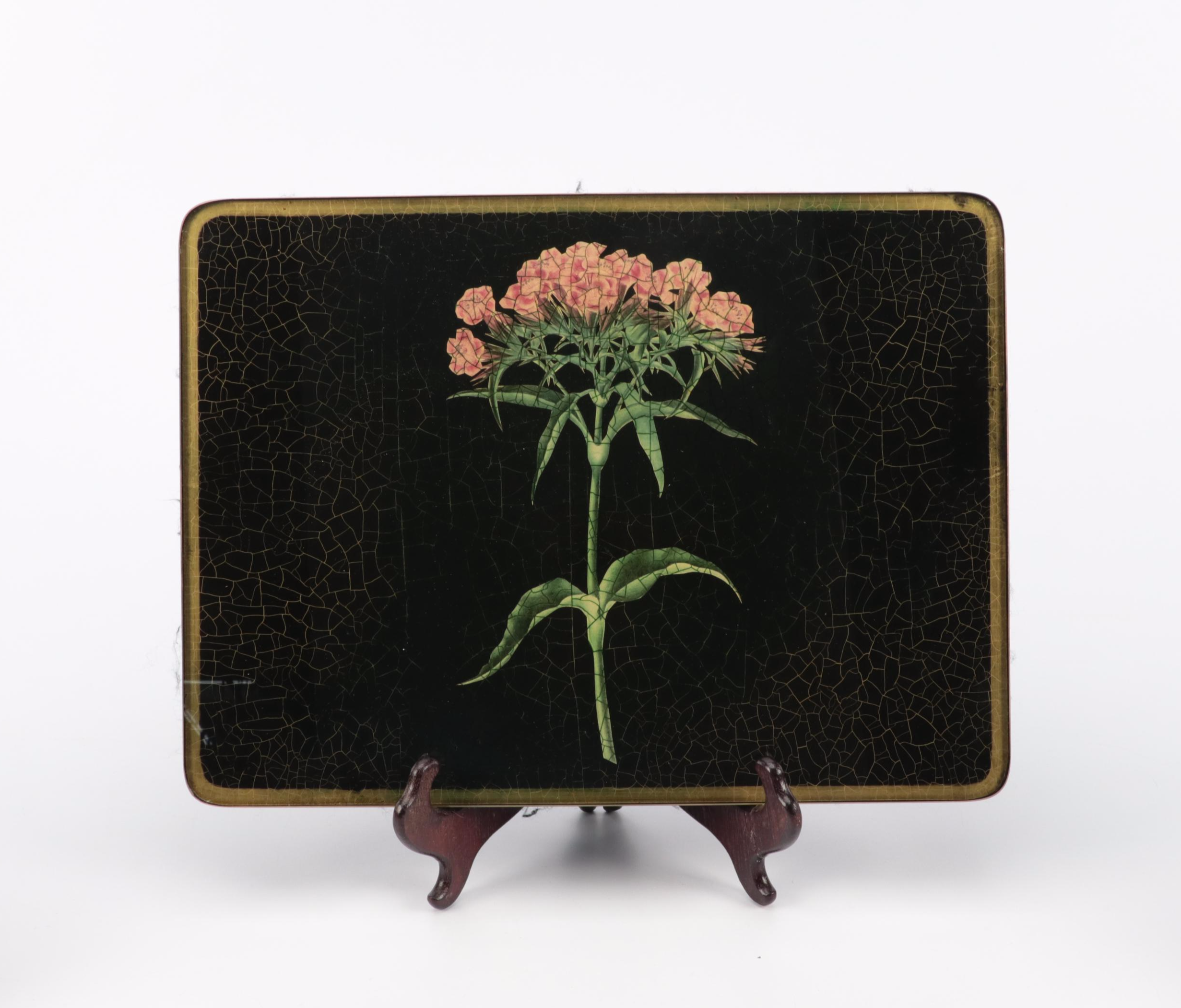 Glass Floral Placemats with Wooden Stand EBTH