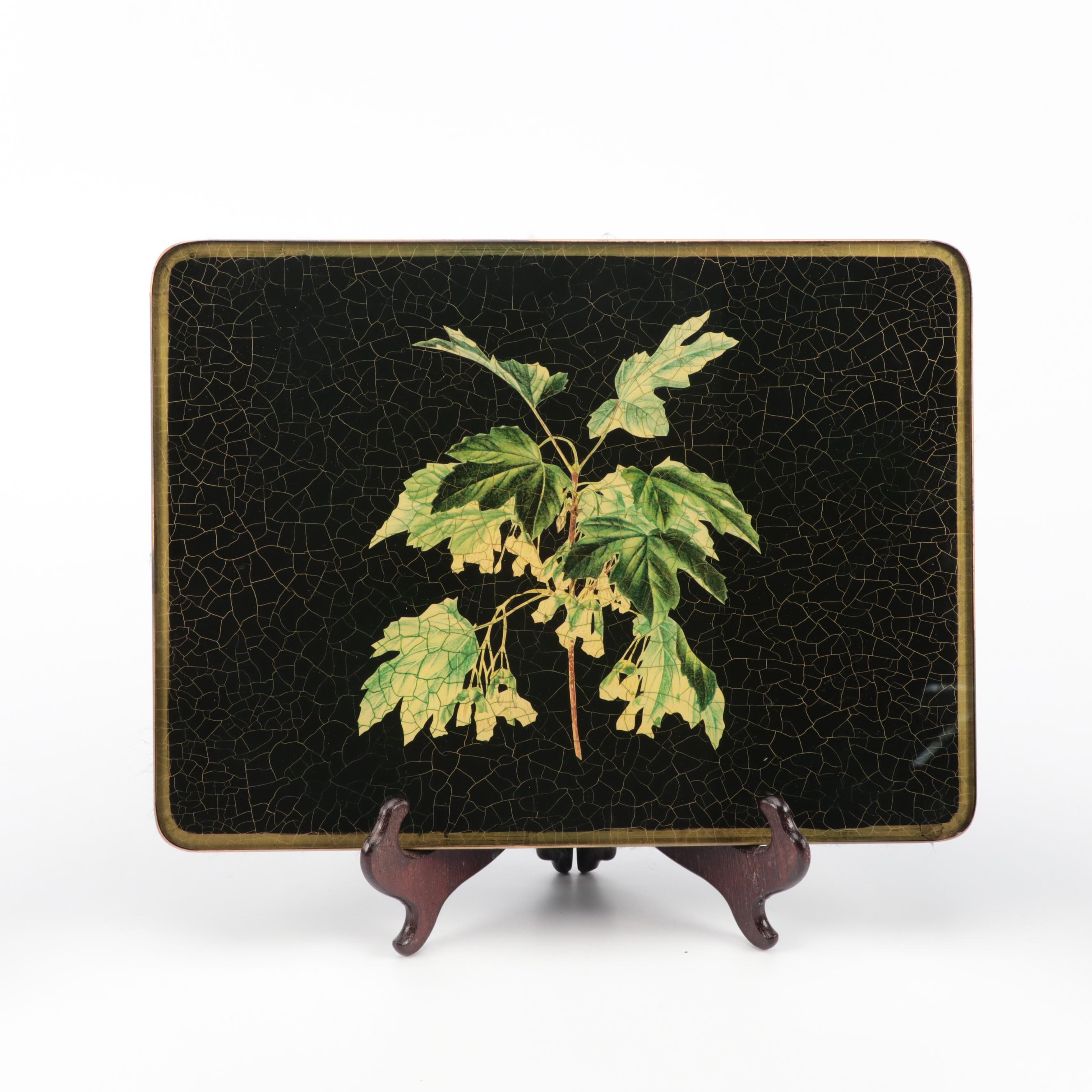 Glass Floral Placemats with Wooden Stand EBTH