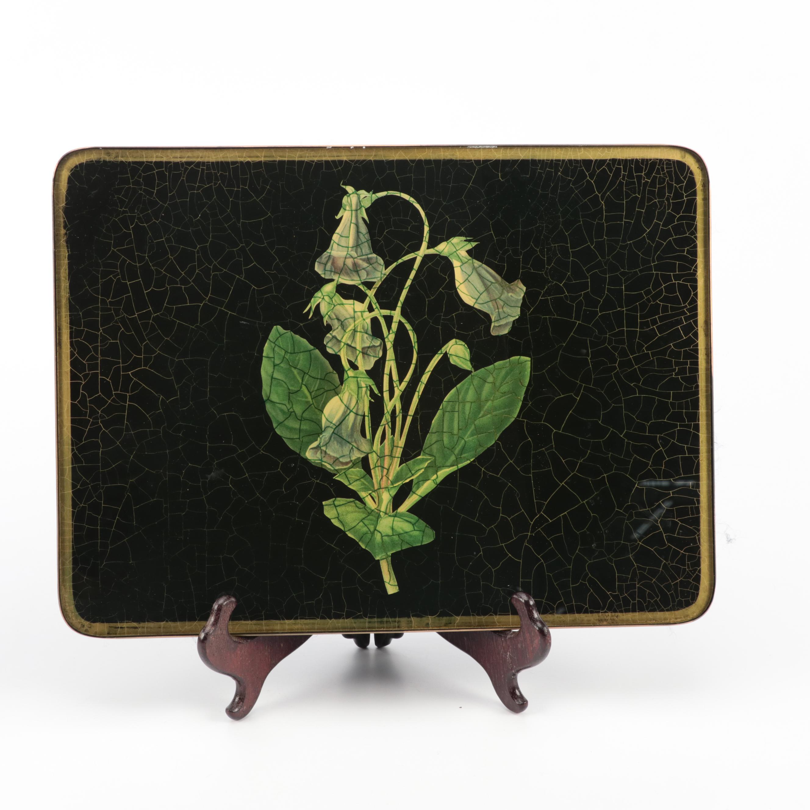 Glass Floral Placemats with Wooden Stand EBTH