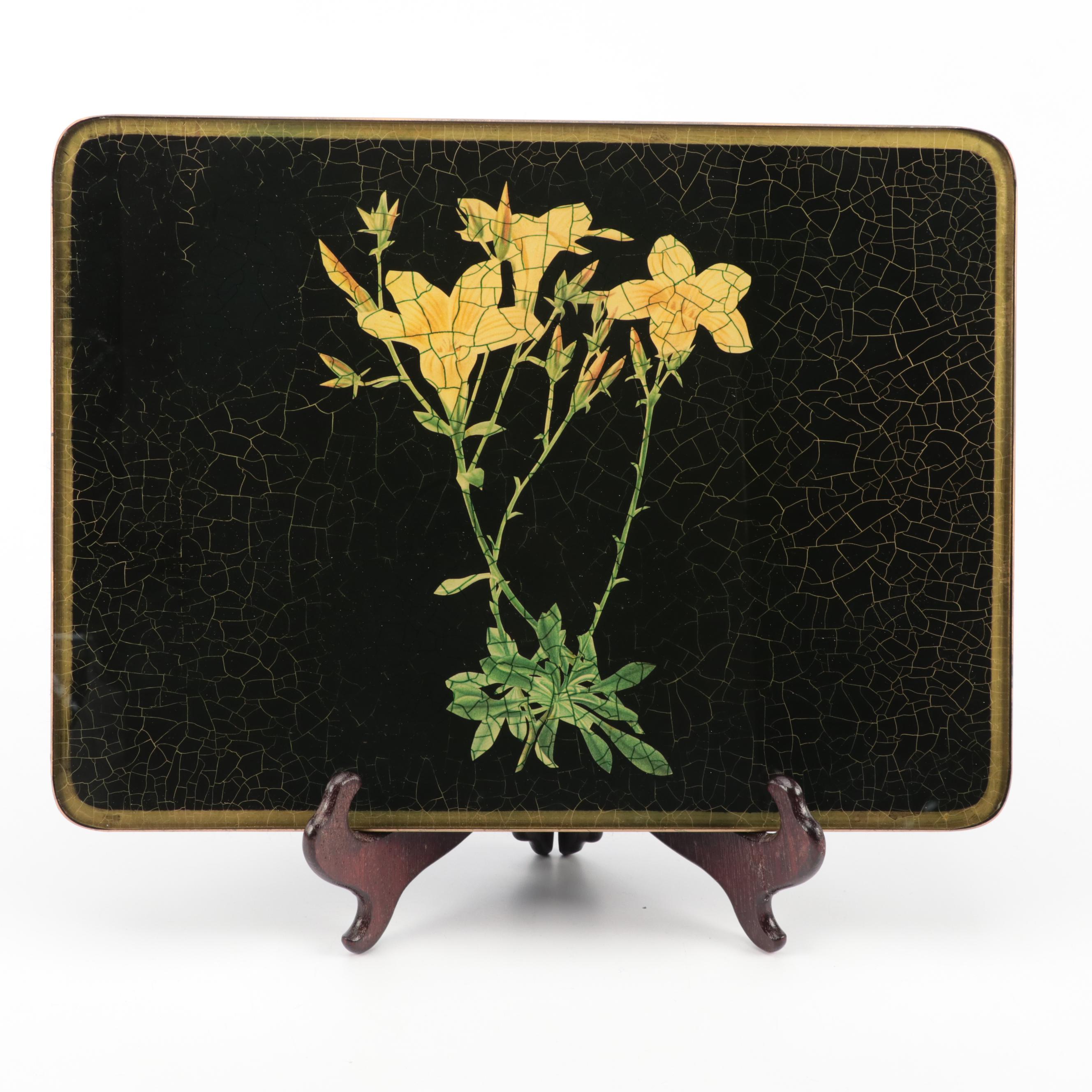 Glass Floral Placemats with Wooden Stand EBTH