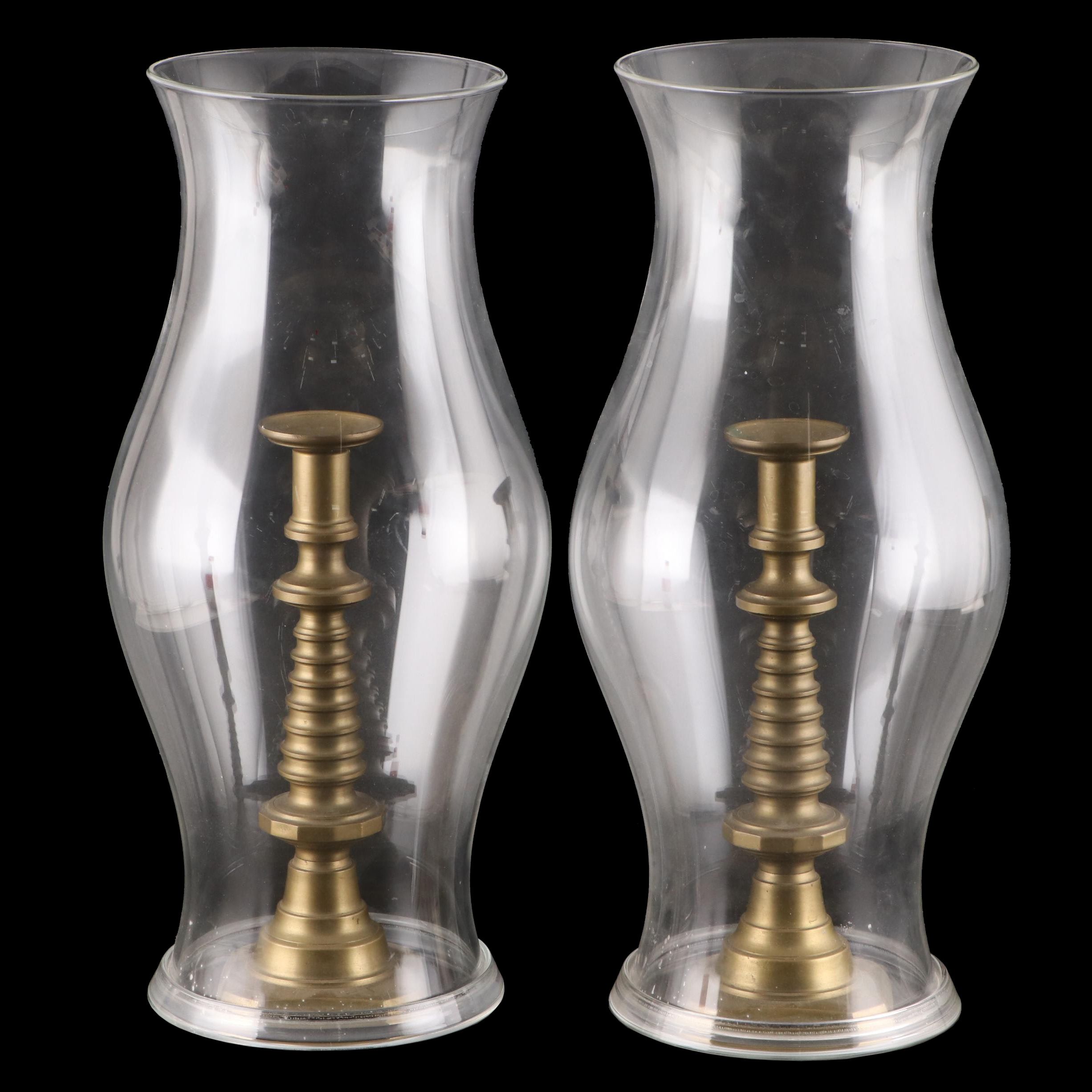 Hurricane Shades with Beehive Brass Candlesticks EBTH