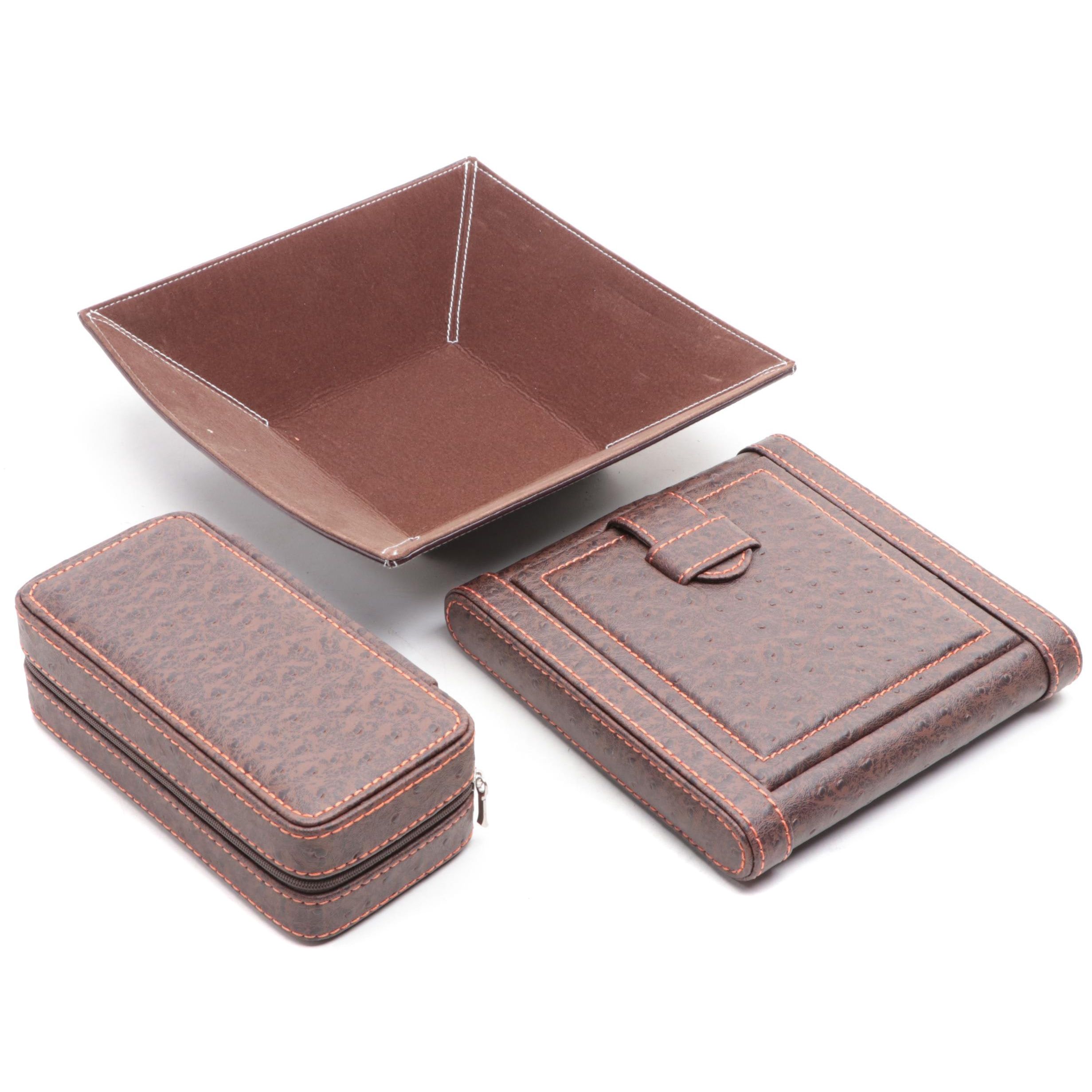 Faux Ostrich Travel Watch Cases and GemPak Faux Leather Vanity Tray EBTH