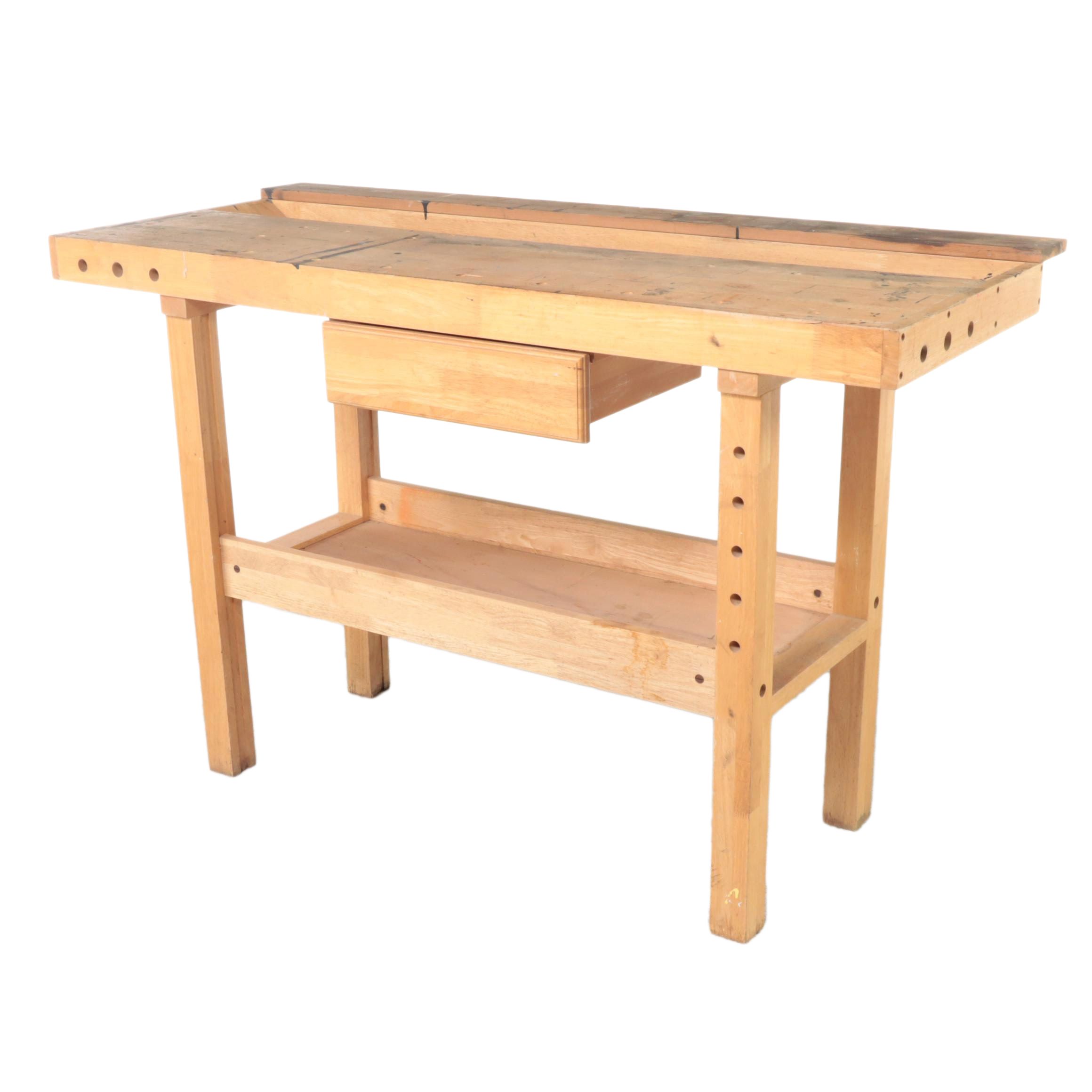 Mixed Hardwoods Bench With Center Drawer EBTH