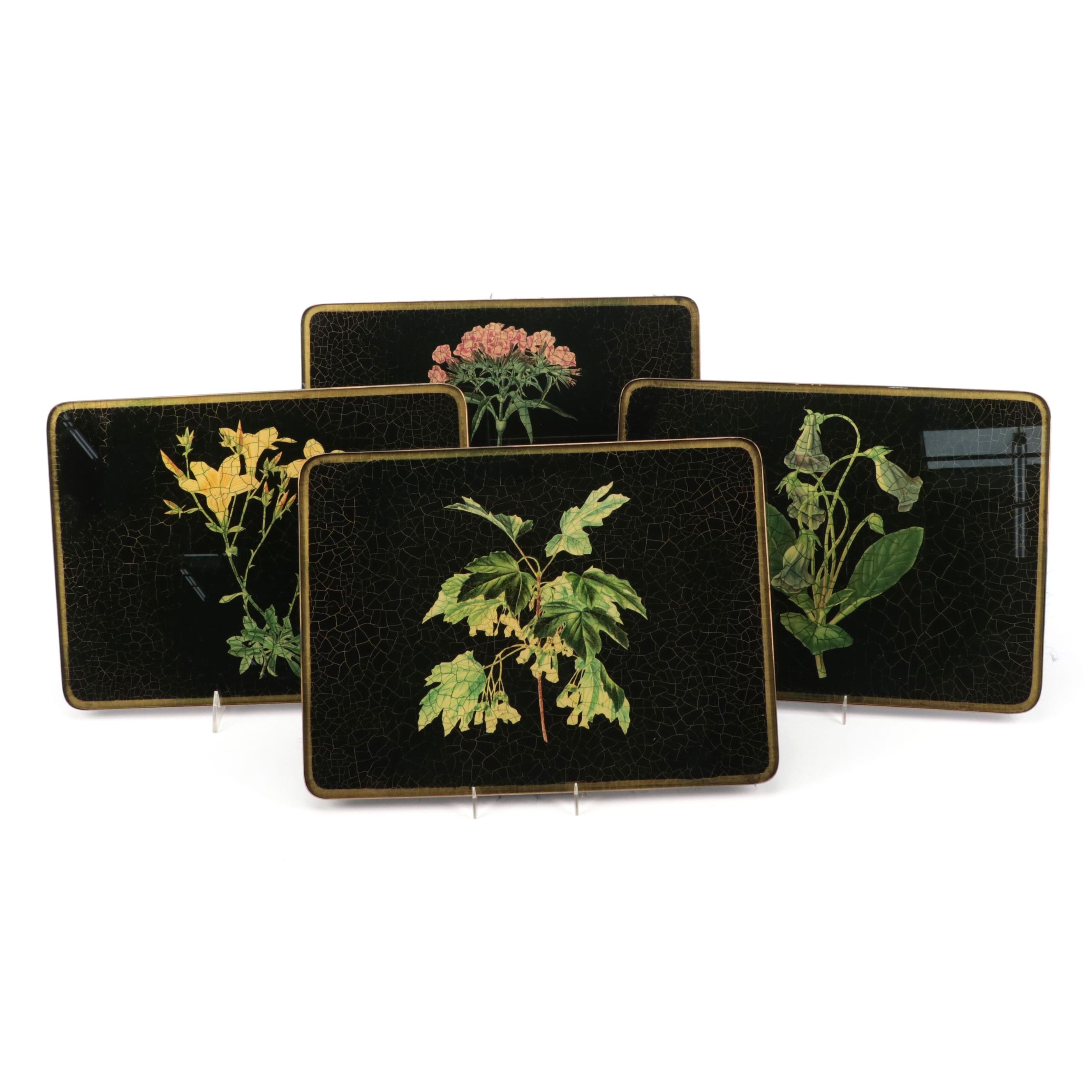 Glass Floral Placemats with Wooden Stand EBTH