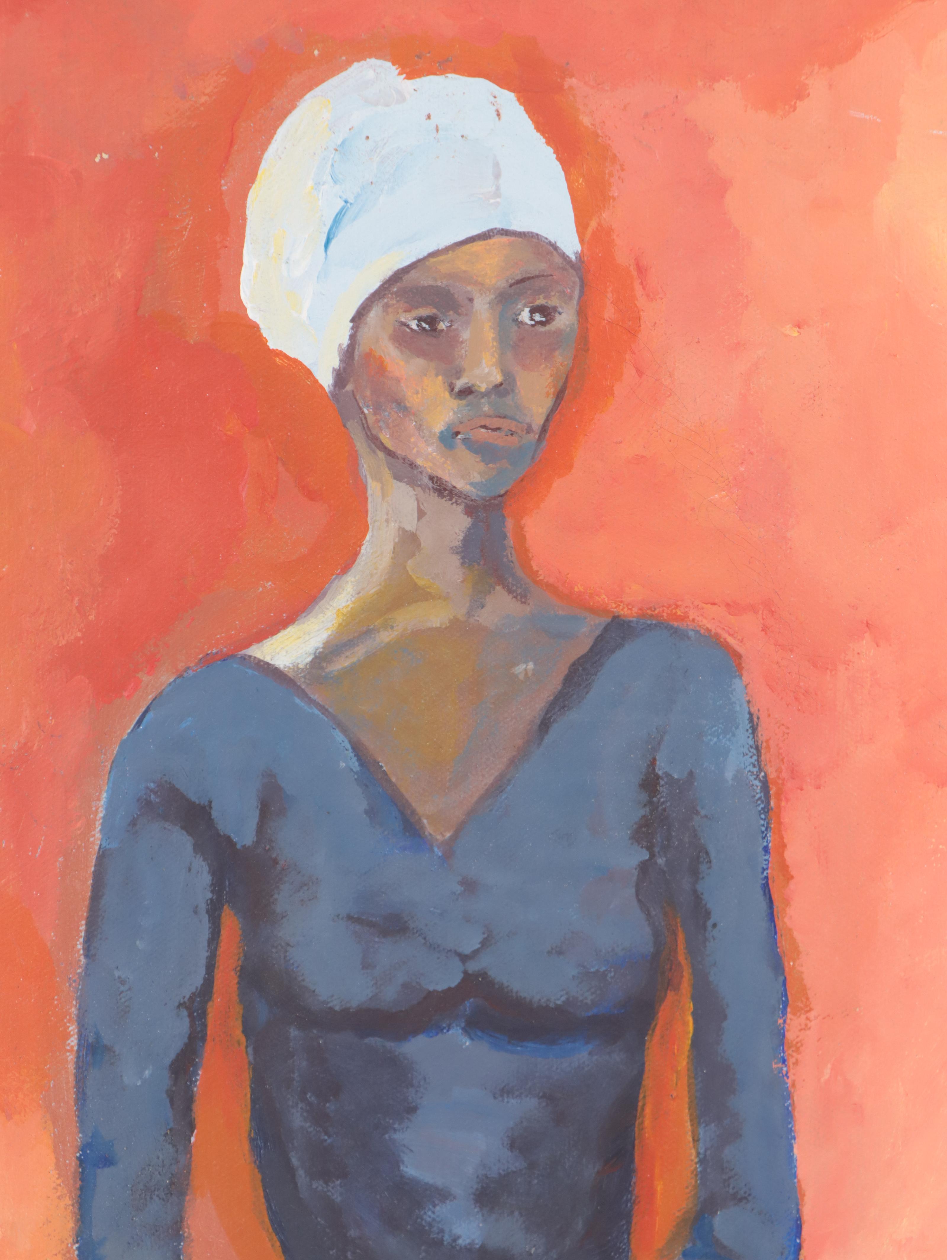 Oil Painting Portrait of Seated Woman With Head Wrap EBTH