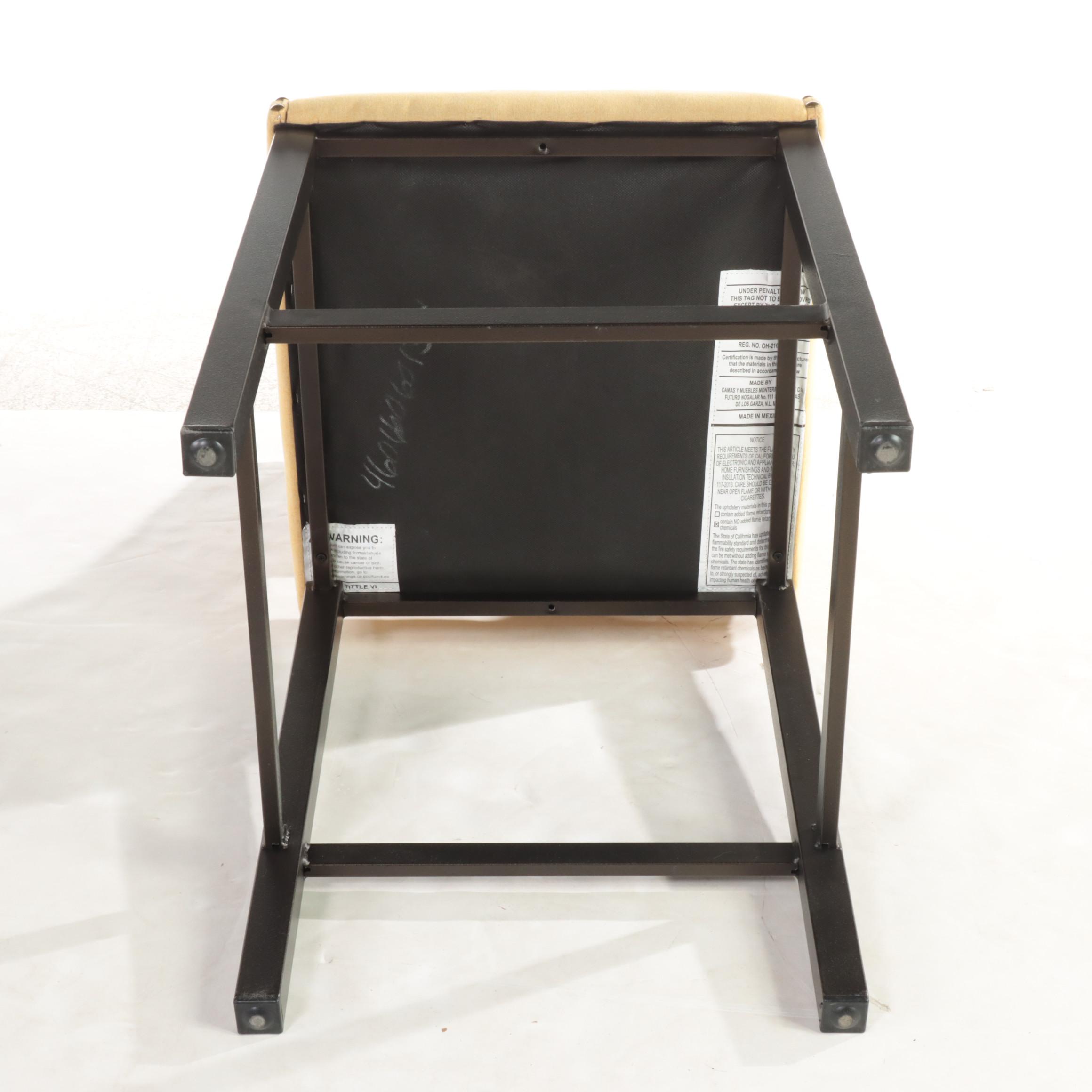 Three CYM Furniture Patinated Metal and Upholstered Counter Stools EBTH