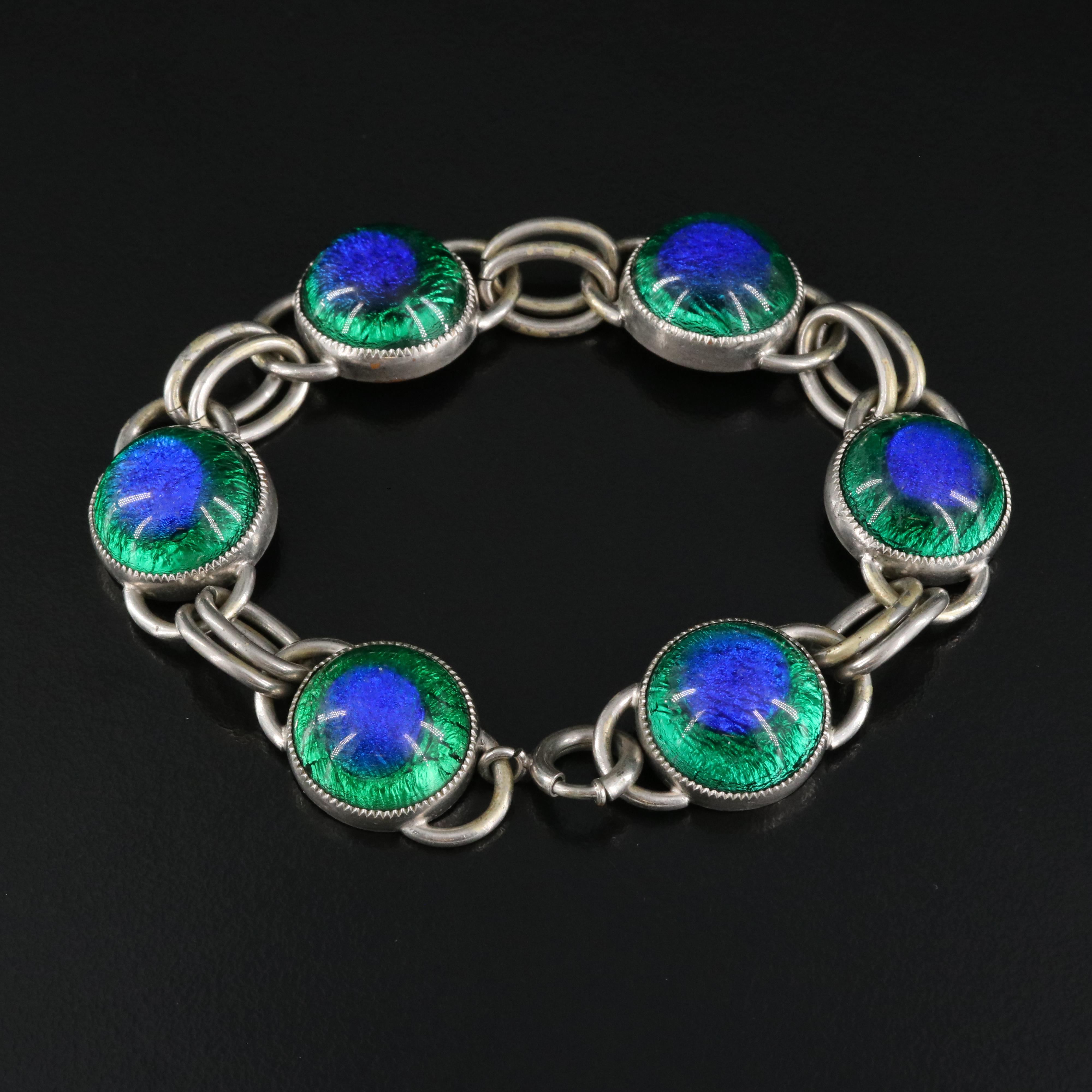 Art Deco Peacock Eye Glass Bracelet EBTH