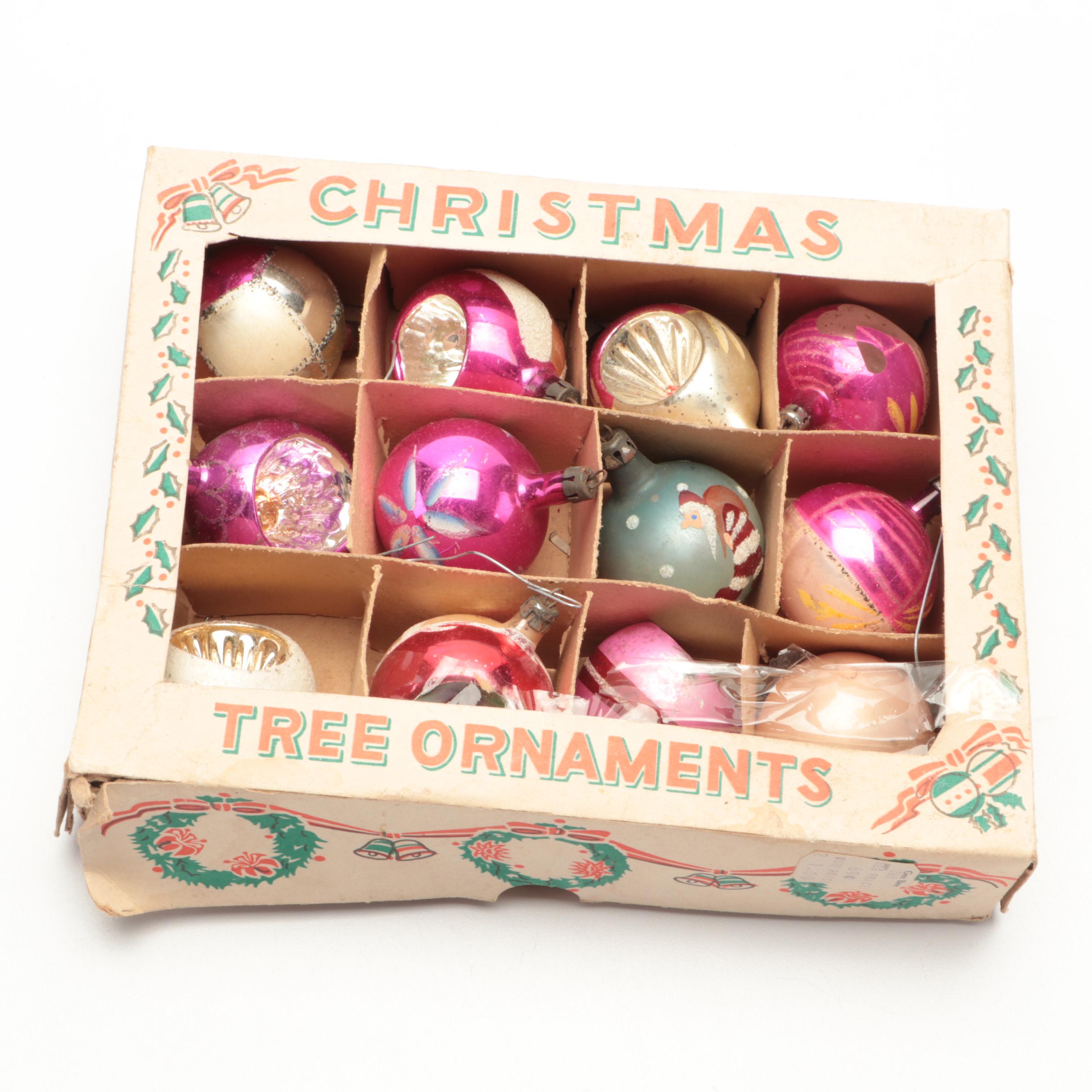 Blown Plastic Santa with Glass Ornament Collection EBTH