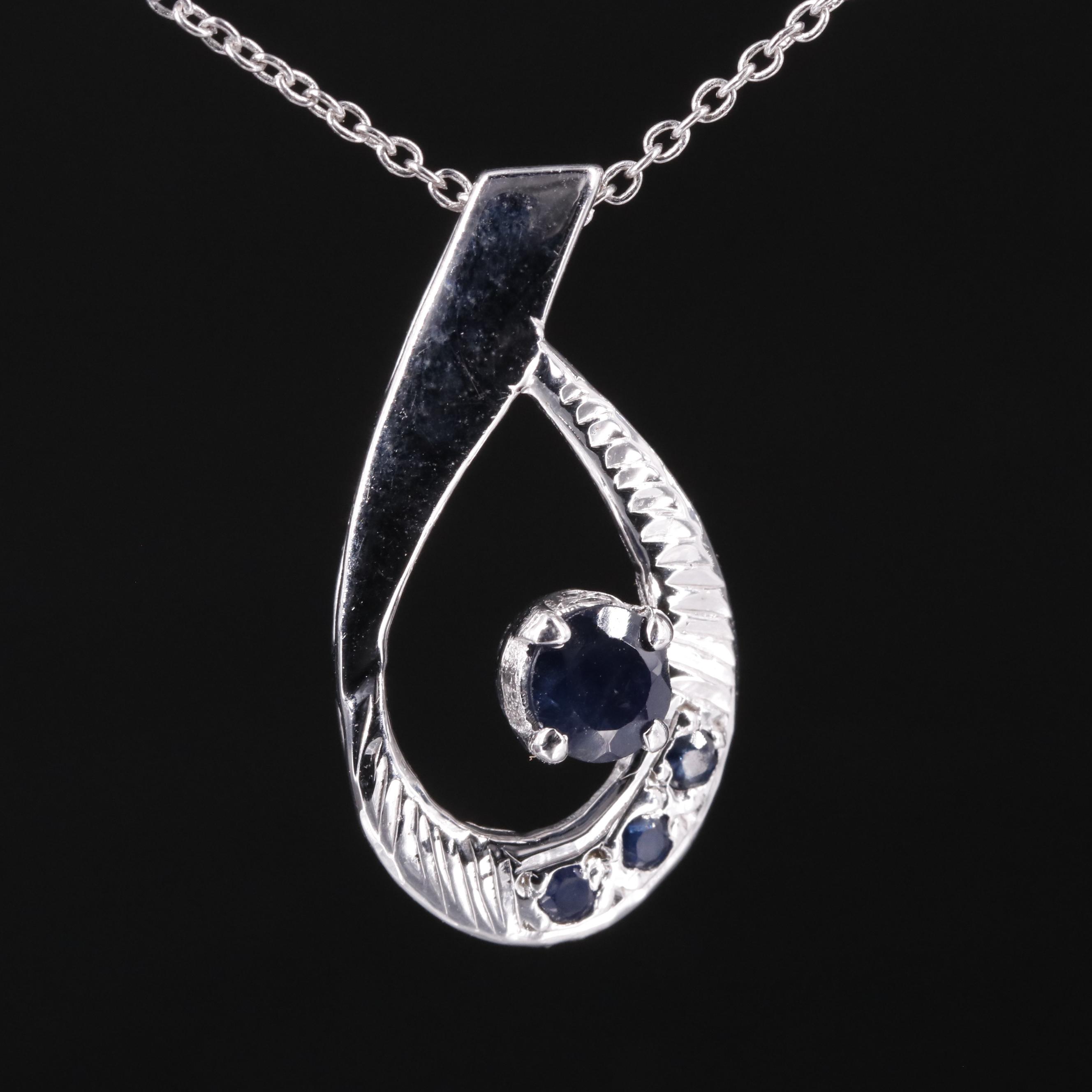 Sterling Sapphire Slide Pendant Necklace EBTH