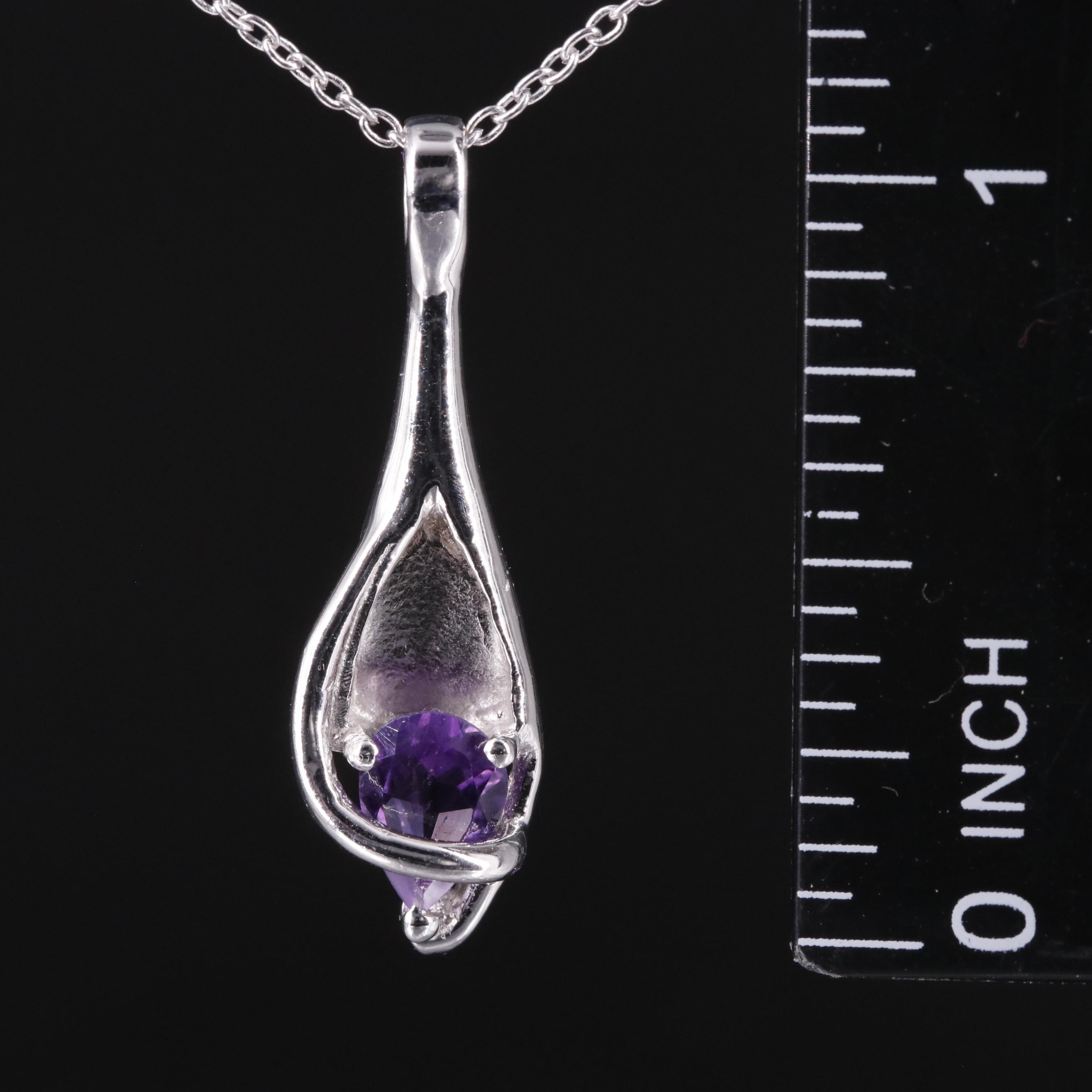 Sterling Amethyst Drop Pendant Necklace EBTH