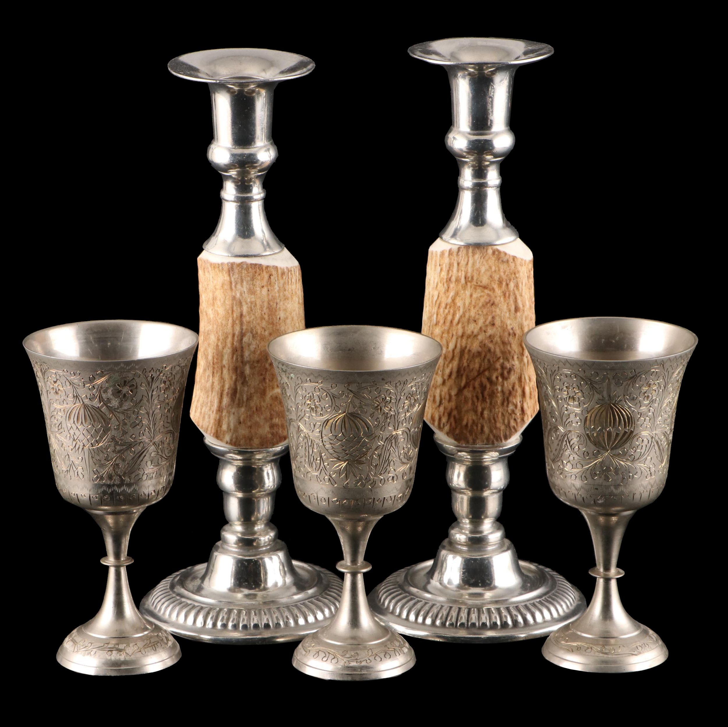 Pewter Goblets With Pewter and Vagabond House Antler Candlesticks EBTH