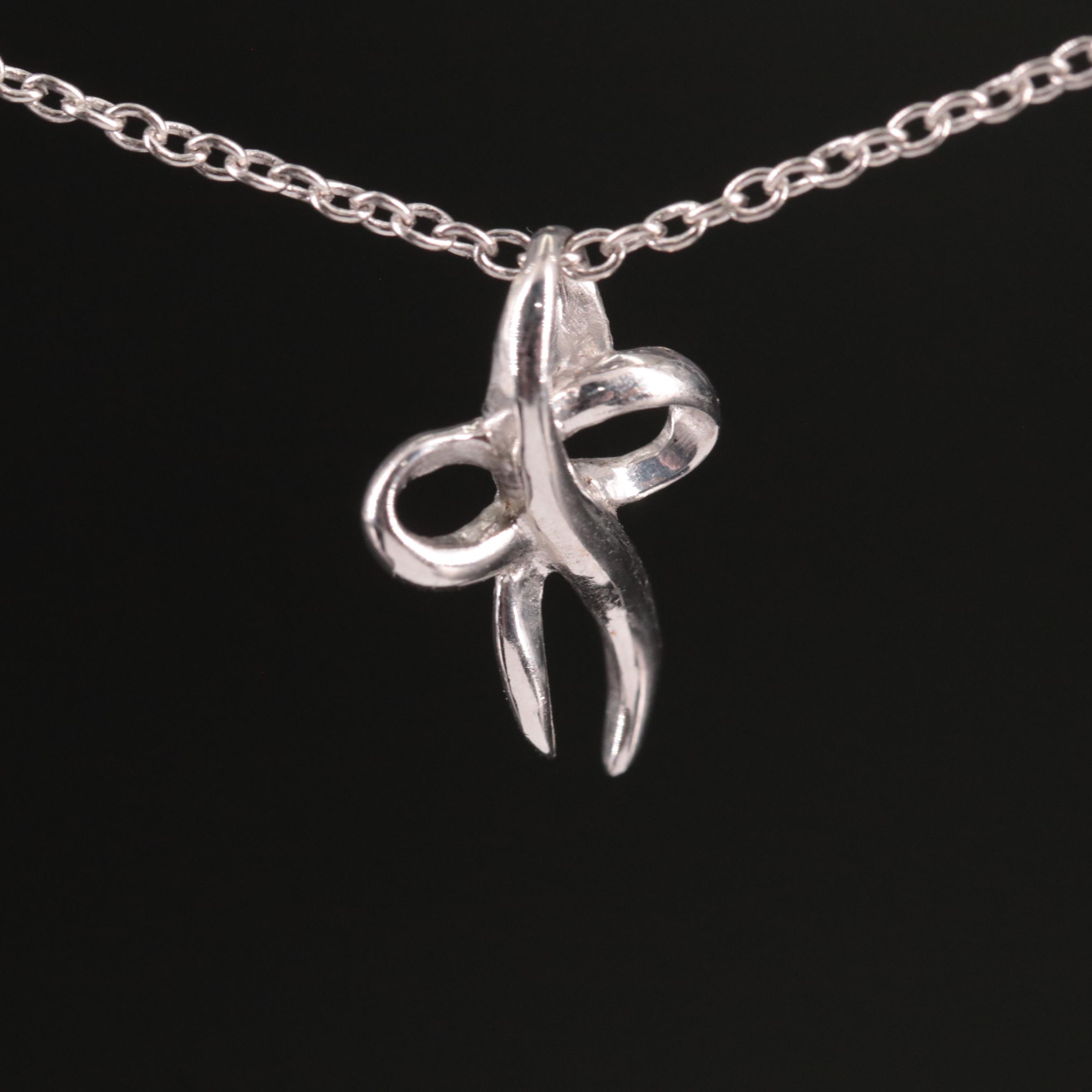 Sterling Ribbon Pendant Necklace EBTH