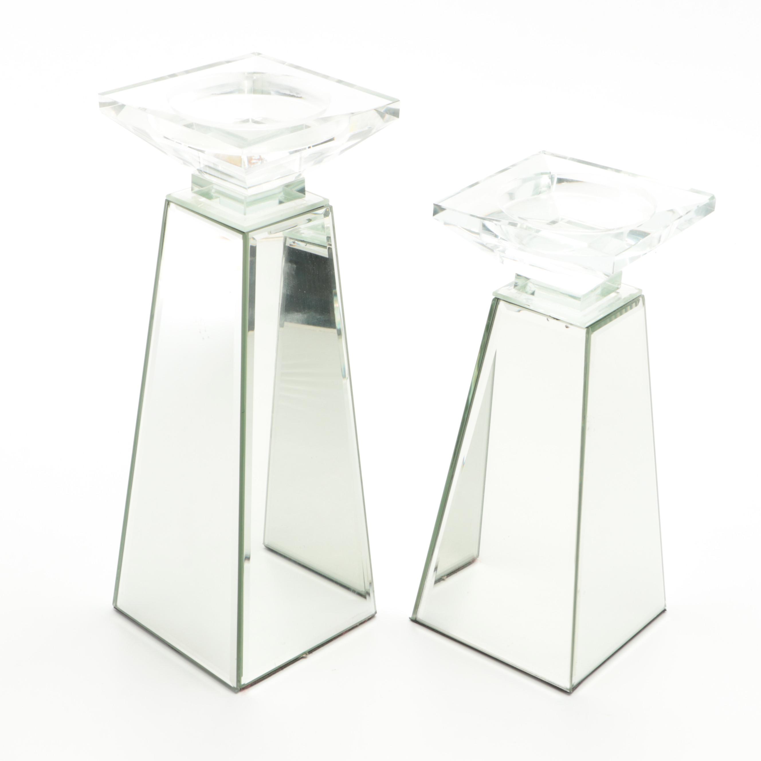 Z Gallerie Mirrored Candle Holders with Other Mirrored Tray EBTH