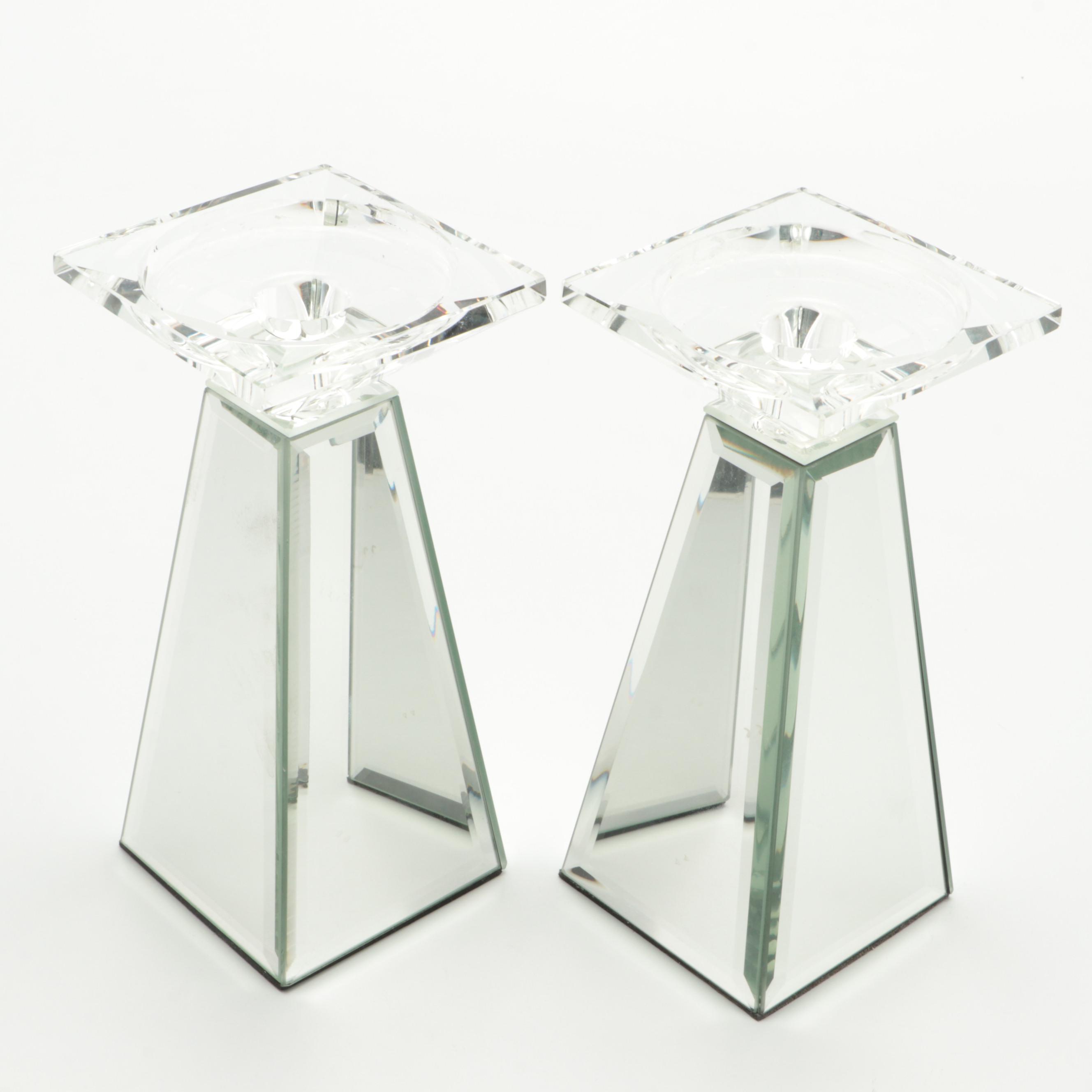 Z Gallerie Mirrored Candle Holders with Other Mirrored Tray EBTH