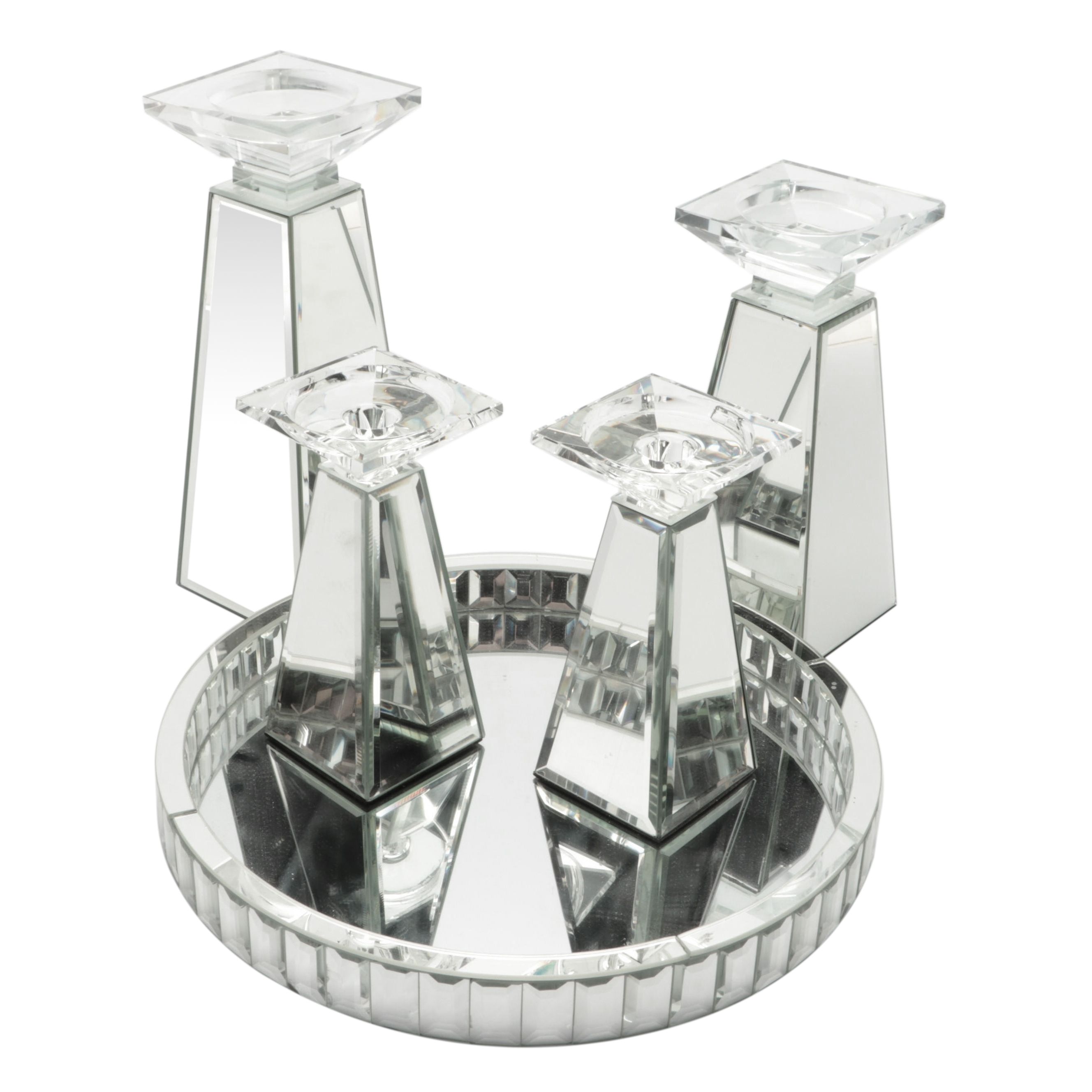 Z Gallerie Mirrored Candle Holders with Other Mirrored Tray EBTH